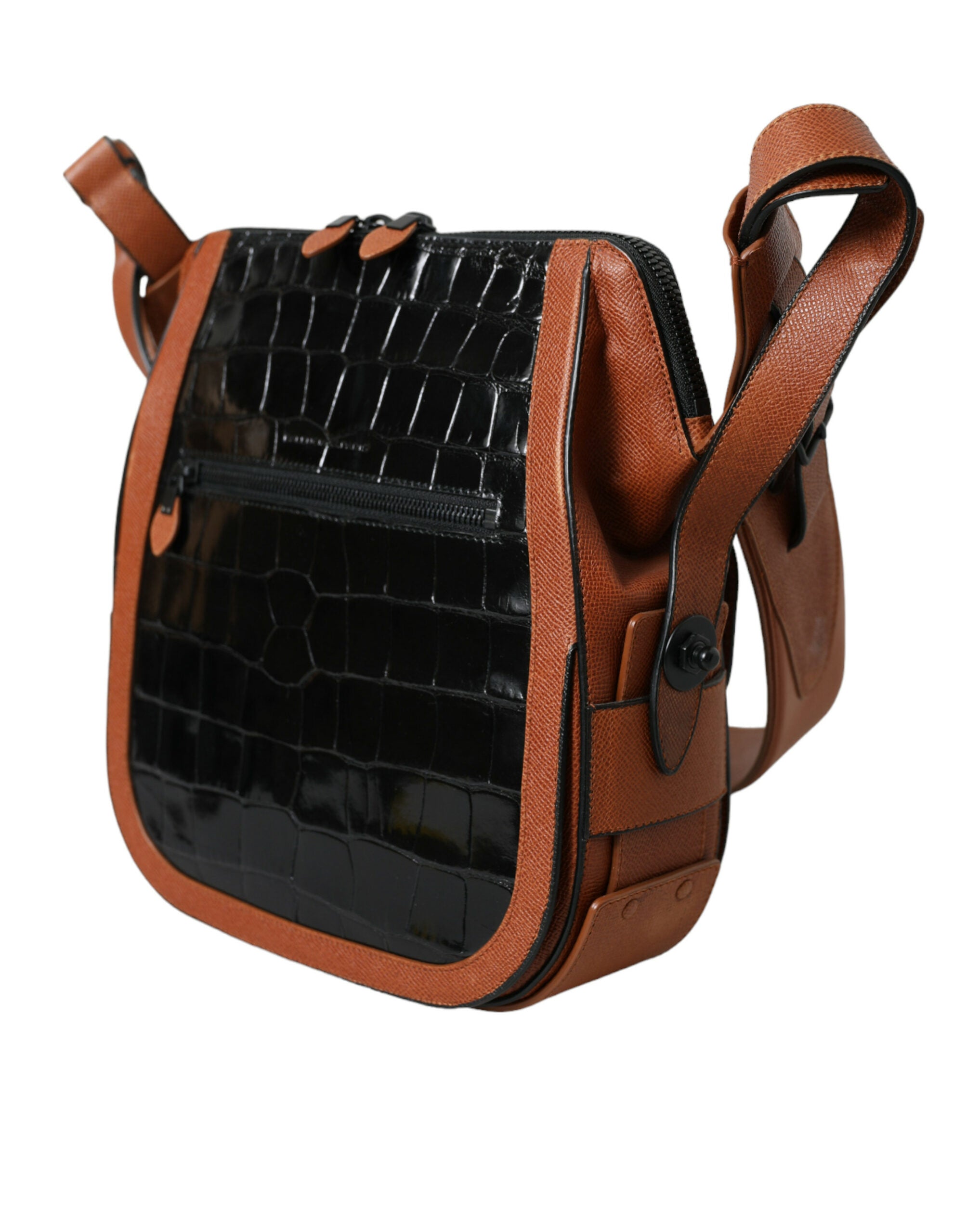 Bolso bandolera vertical de piel exótica marrón y negro de Balenciaga-3