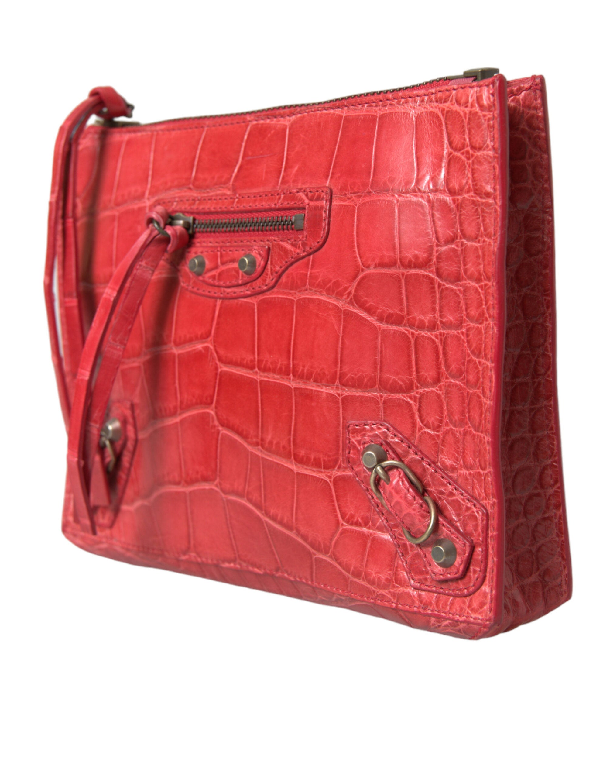 Balenciaga Red Exotic Skin Leather Classic Pouch Wallet Wrist Bag-2