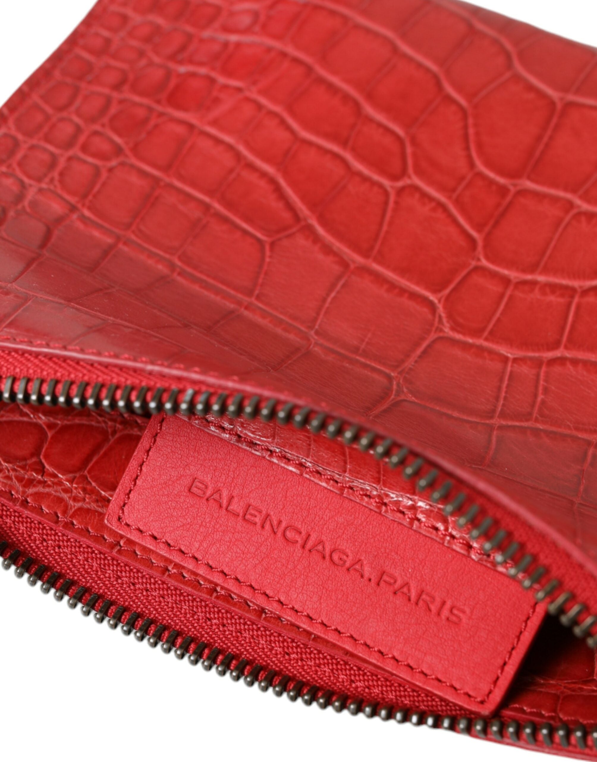 Balenciaga Red Exotic Skin Leather Classic Pouch Wallet Wrist Bag-6