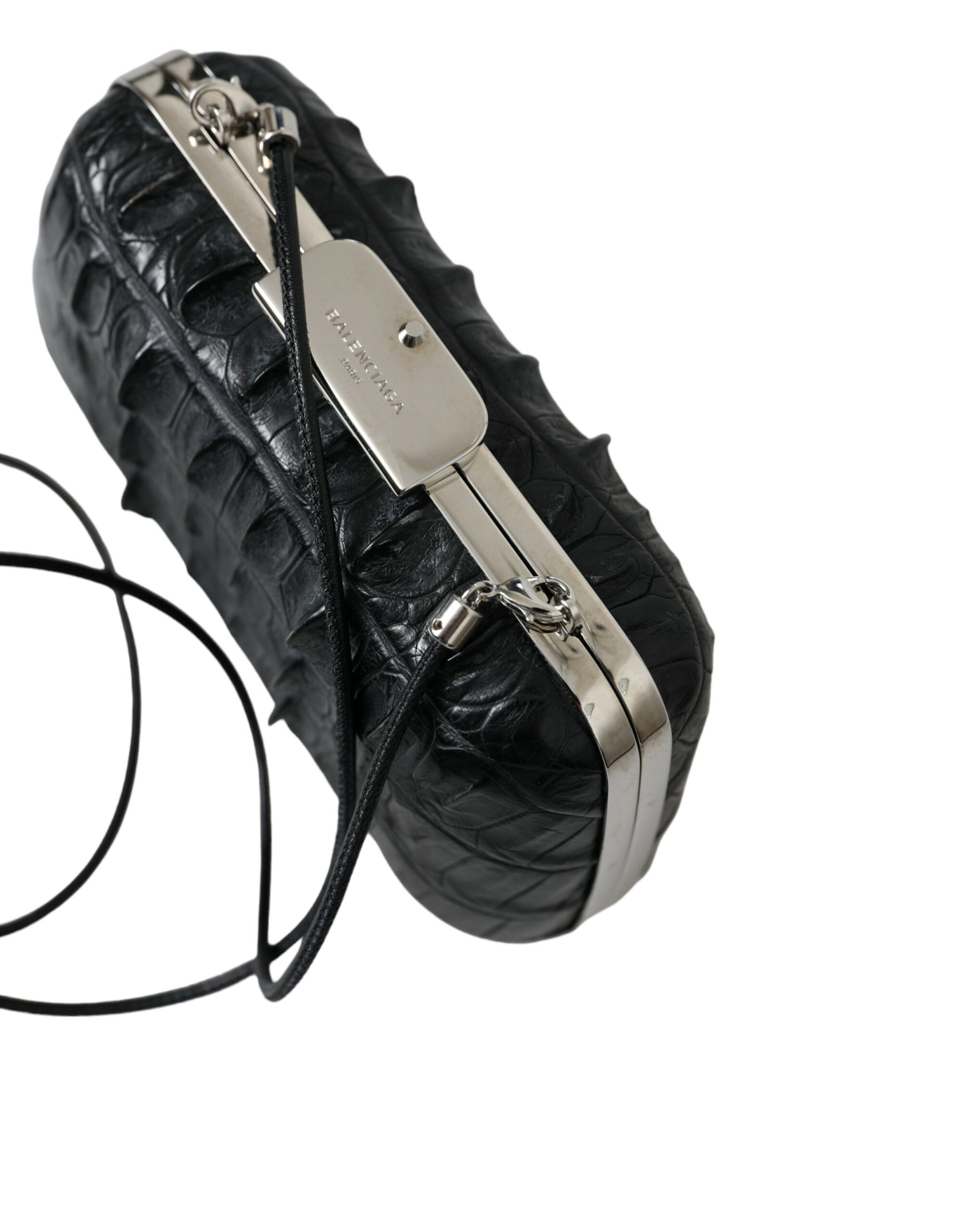 Balenciaga Black Exotic Leather Crossbody Bag Box Clutch Bag-2