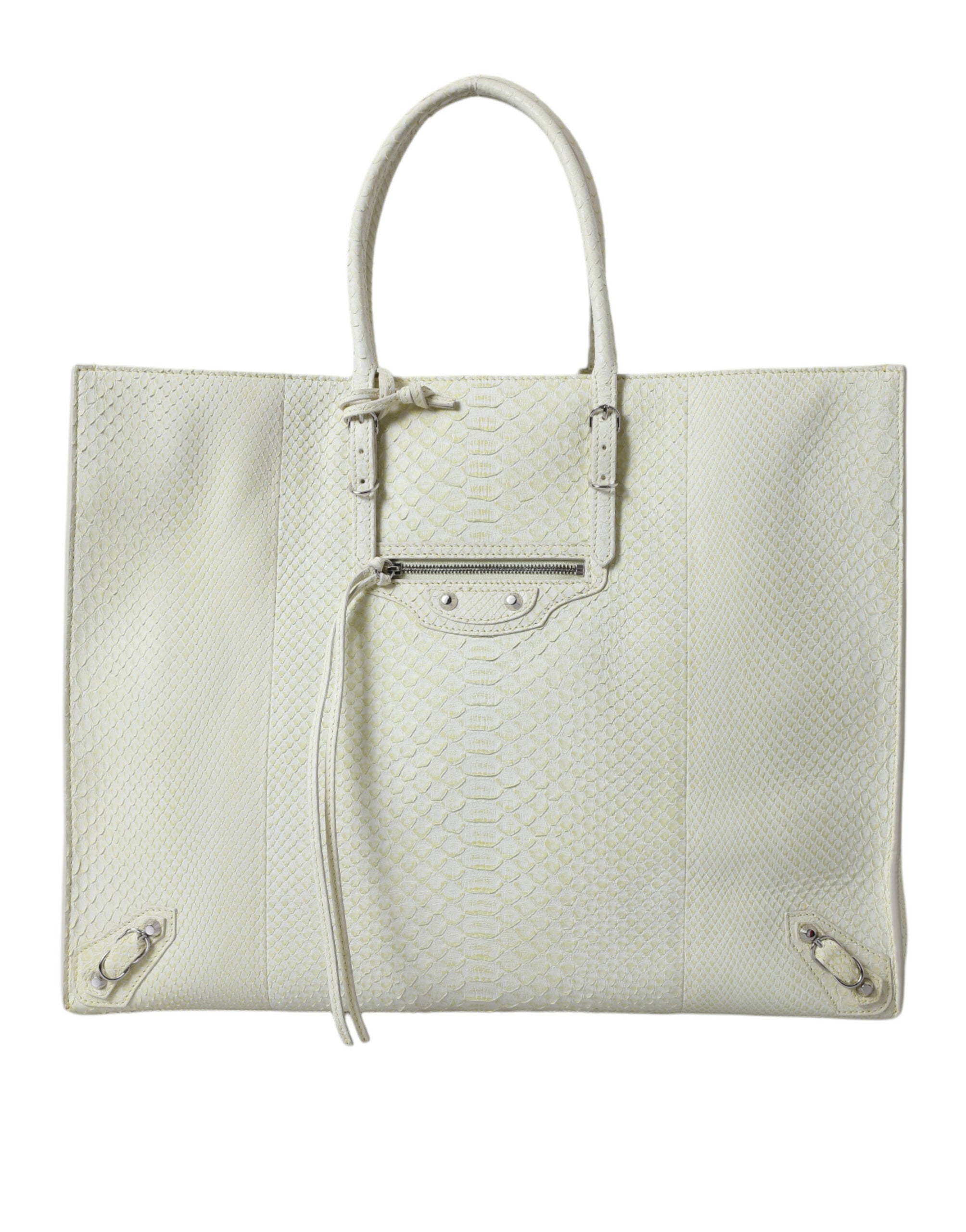 Balenciaga White Yellow Exotic Leather Shopping Bag PAPER Bag