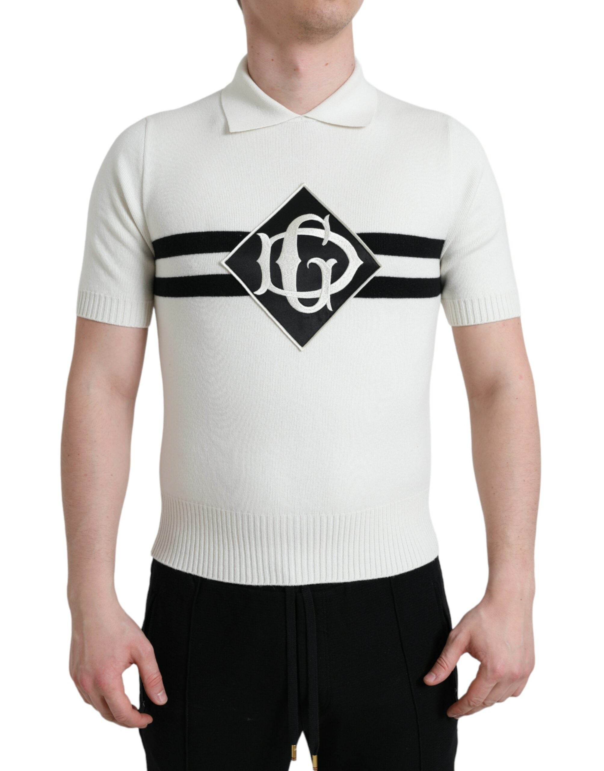 Dolce & Gabbana White DG Logo Henley Collared Shirt T-Shirt