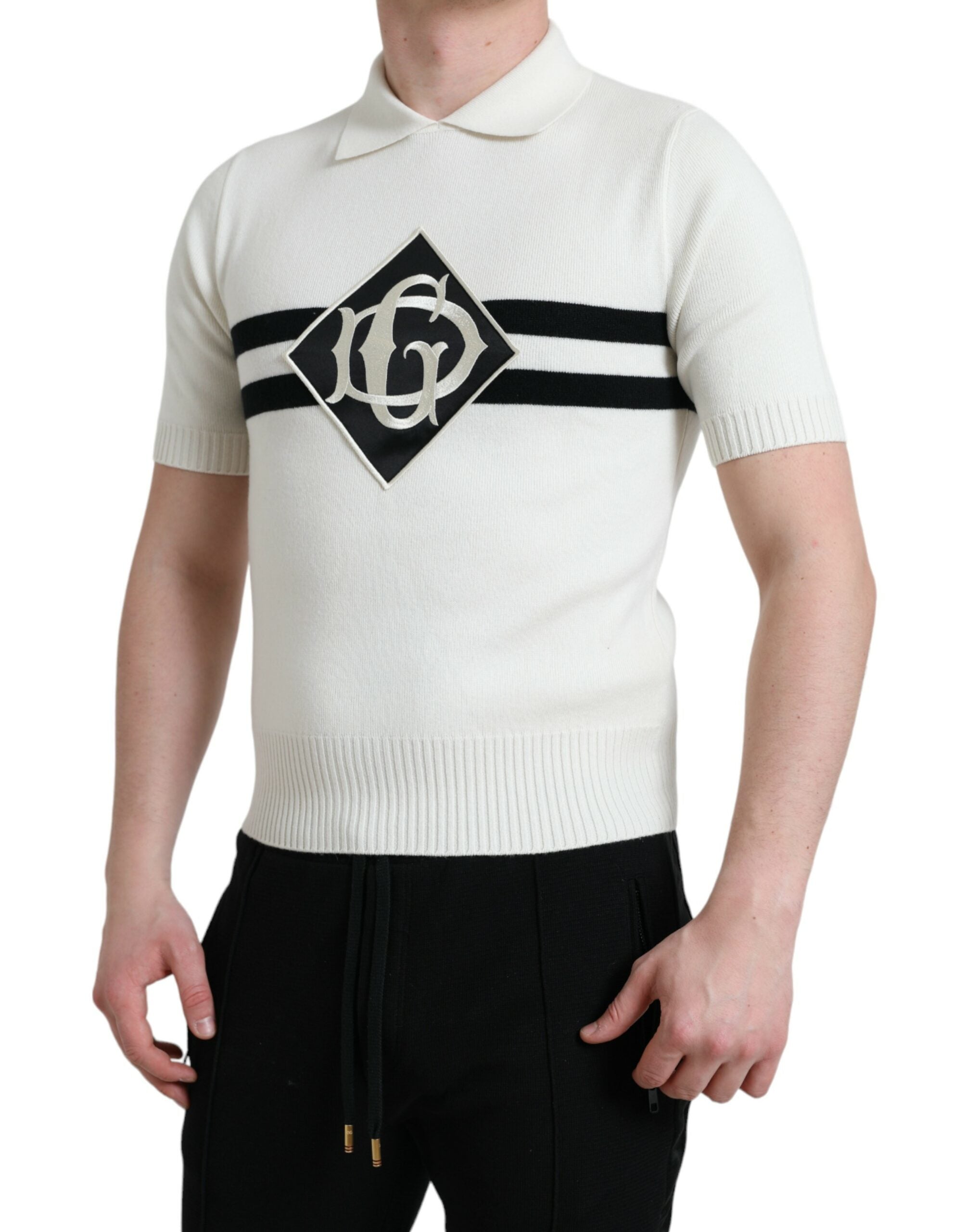 Dolce & Gabbana White DG Logo Henley Collared Shirt T-Shirt-2