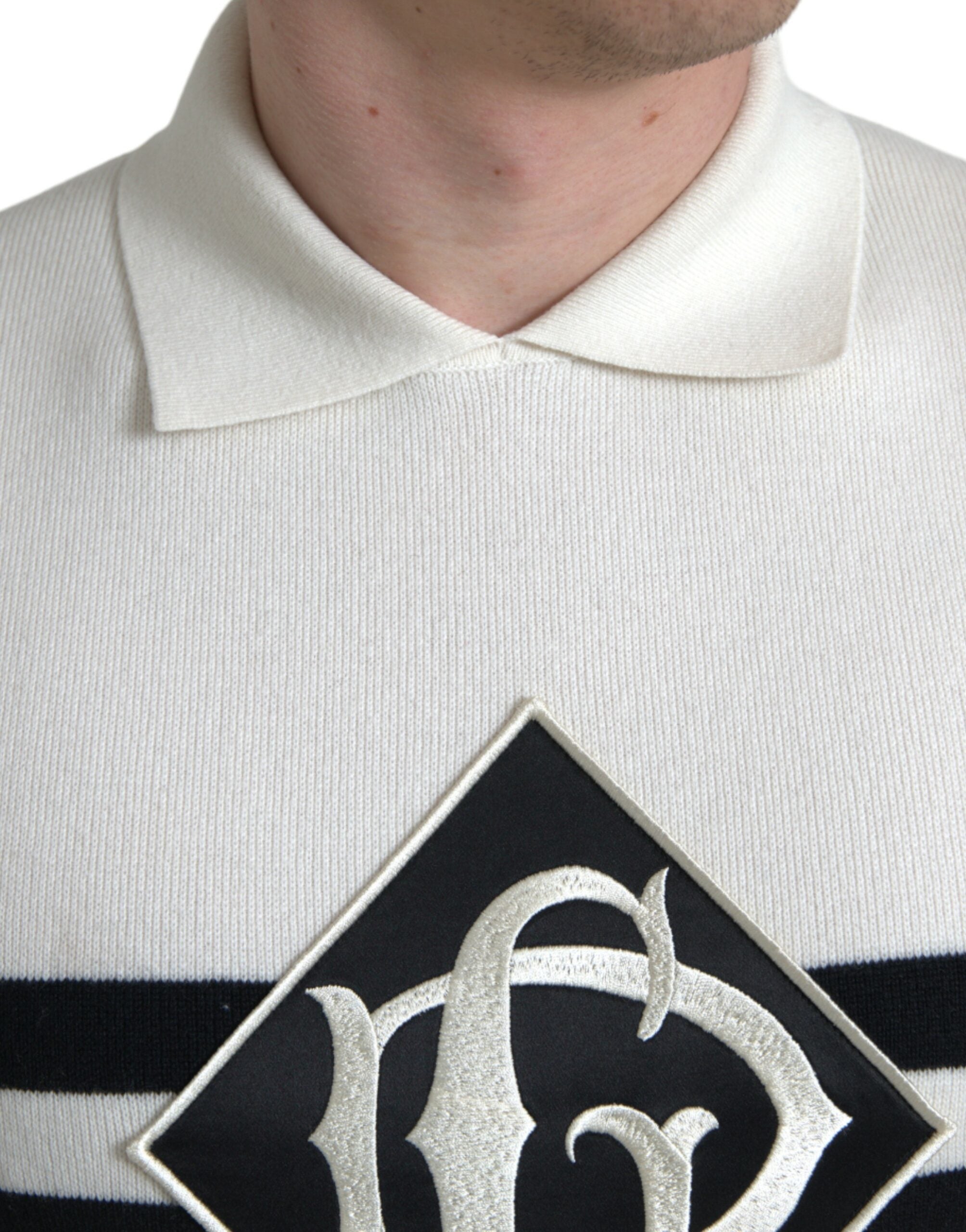 Dolce & Gabbana White DG Logo Henley Collared Shirt T-Shirt-4