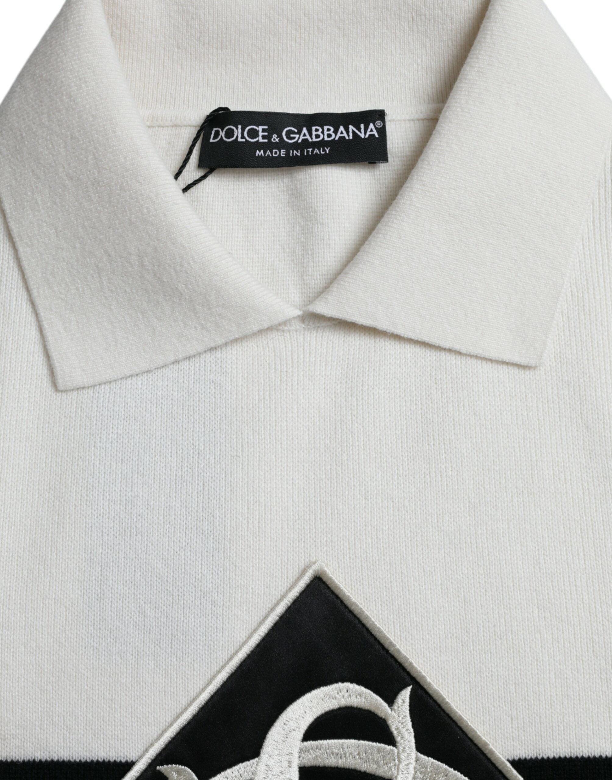 Dolce & Gabbana White DG Logo Henley Collared Shirt T-Shirt-6
