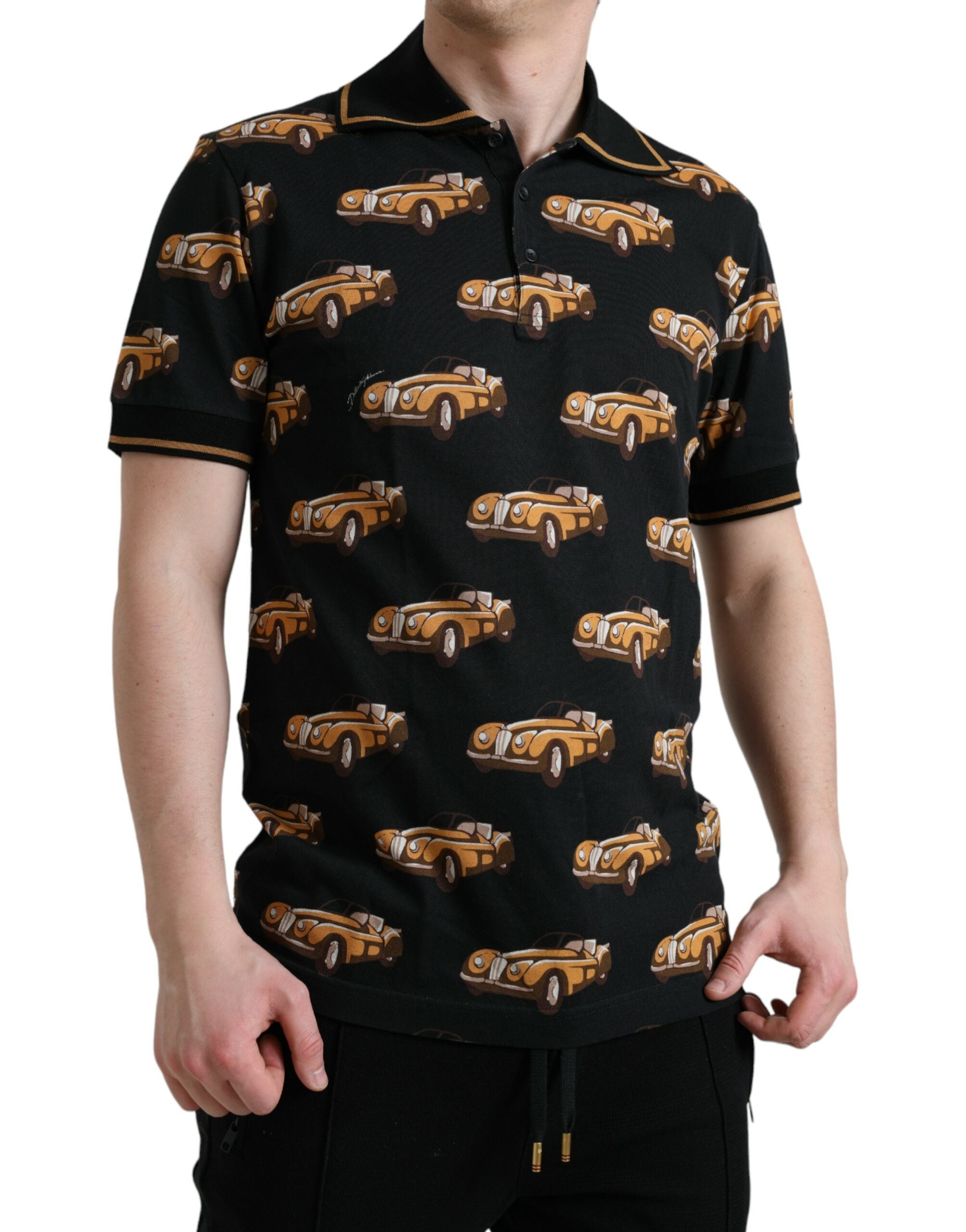 Dolce & Gabbana Schwarzes Kurzarm-Polo-T-Shirt mit Autodruck-2