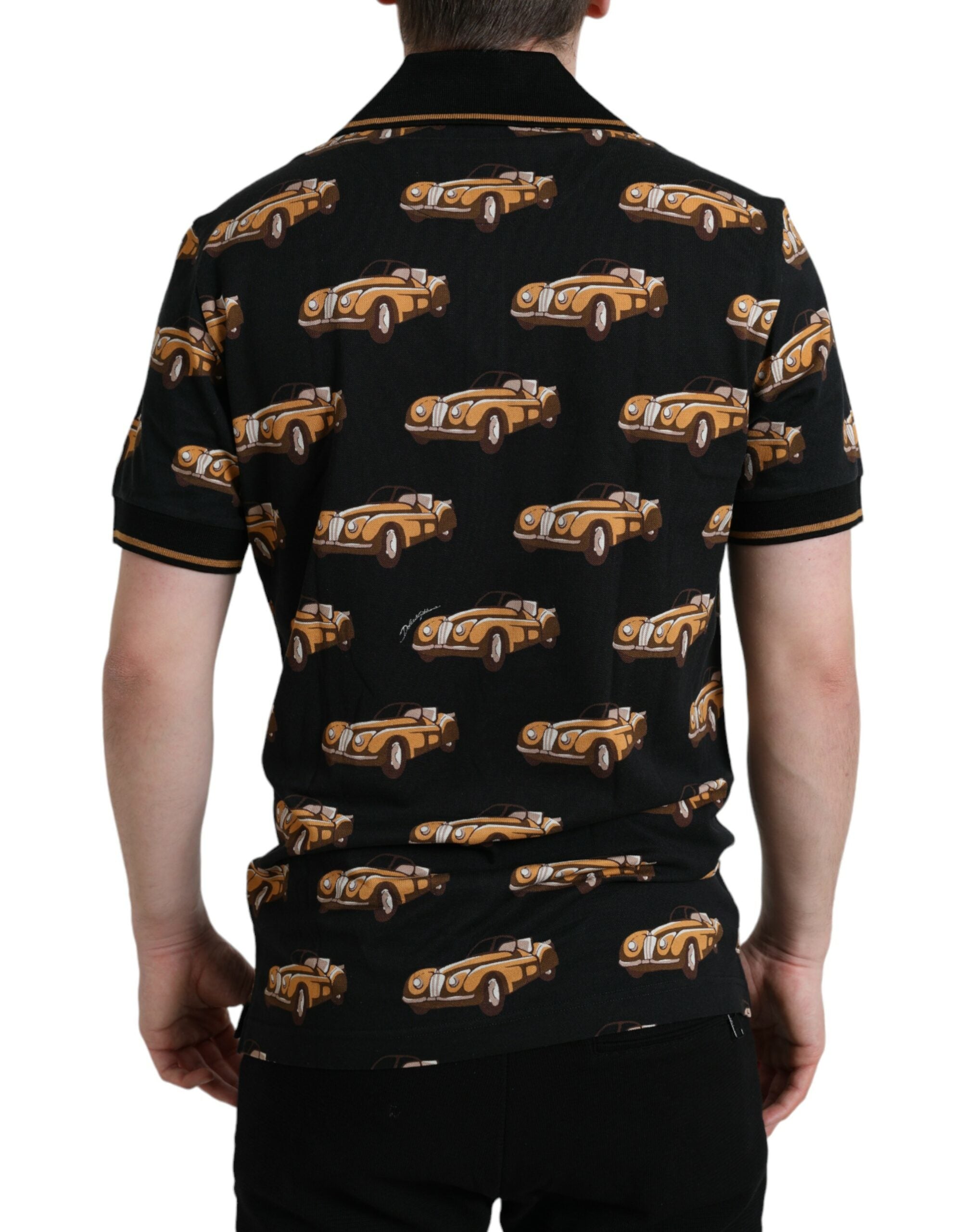 Dolce & Gabbana Schwarzes Kurzarm-Polo-T-Shirt mit Autodruck-3