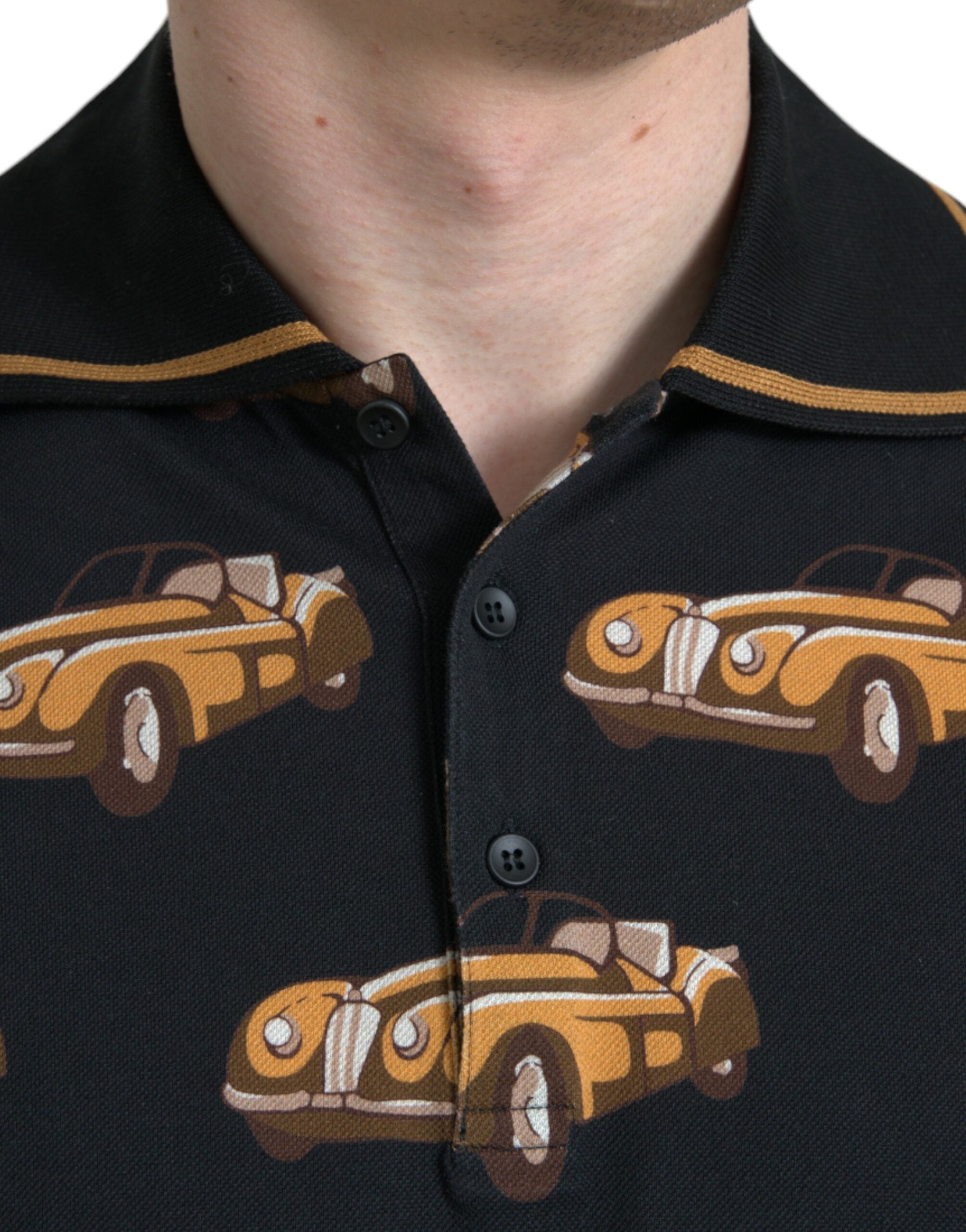 Dolce & Gabbana Schwarzes Kurzarm-Polo-T-Shirt mit Autodruck-4