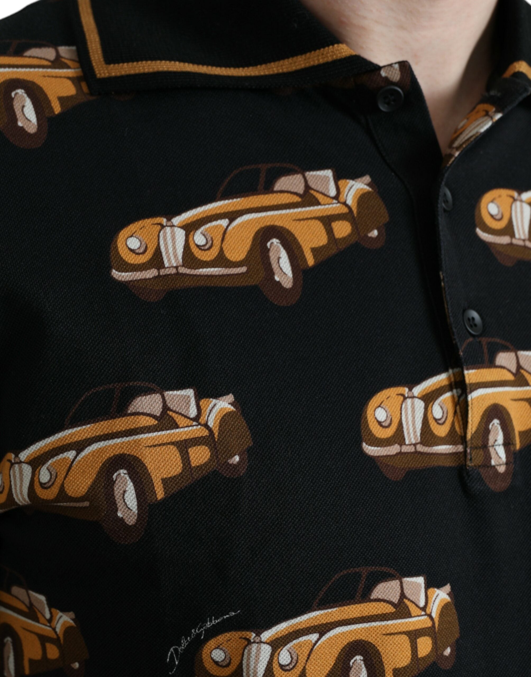 Dolce & Gabbana Schwarzes Kurzarm-Polo-T-Shirt mit Autodruck-5