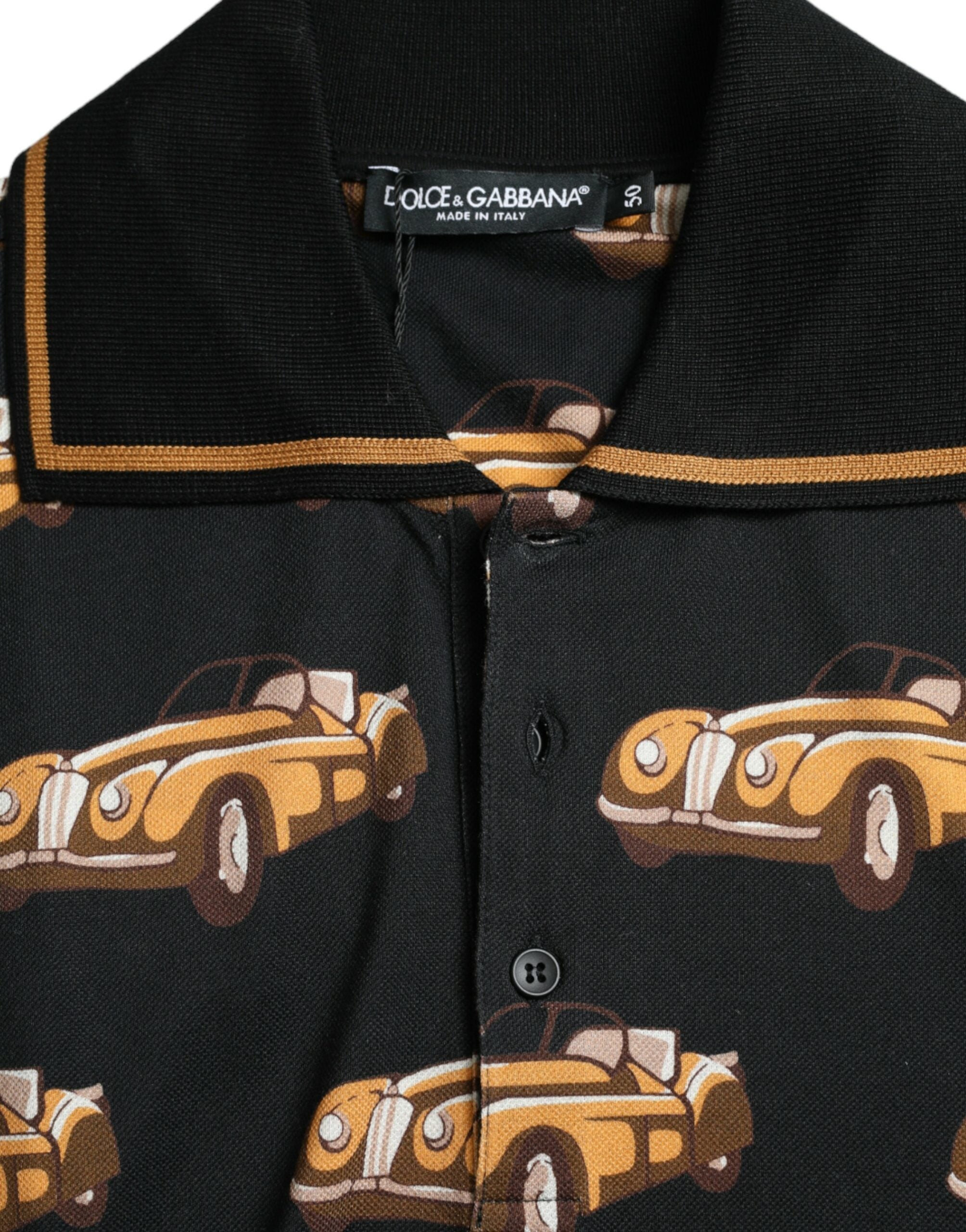 Dolce & Gabbana Schwarzes Kurzarm-Polo-T-Shirt mit Autodruck-6