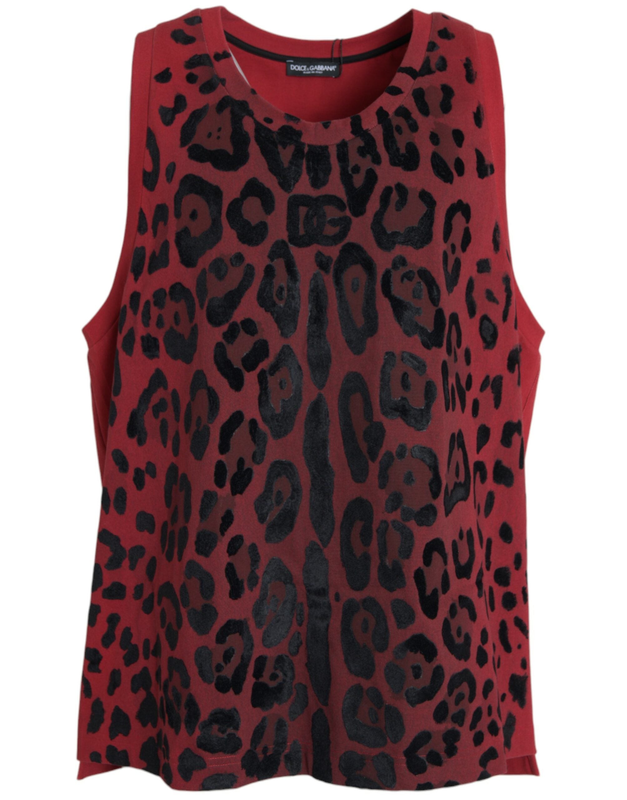 Dolce & Gabbana Top rojo sin mangas con estampado de leopardo