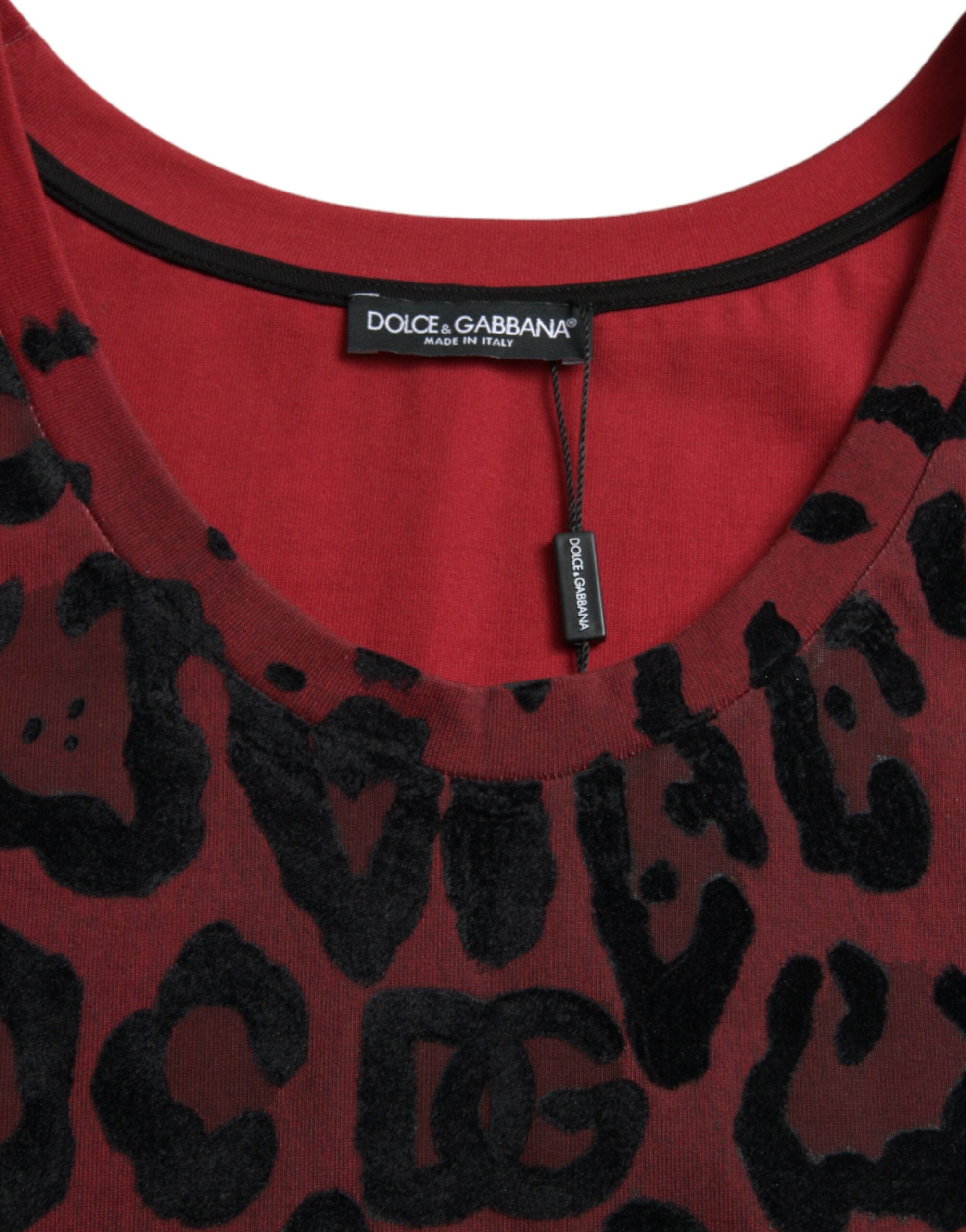 Dolce & Gabbana Top rojo sin mangas con estampado de leopardo-3