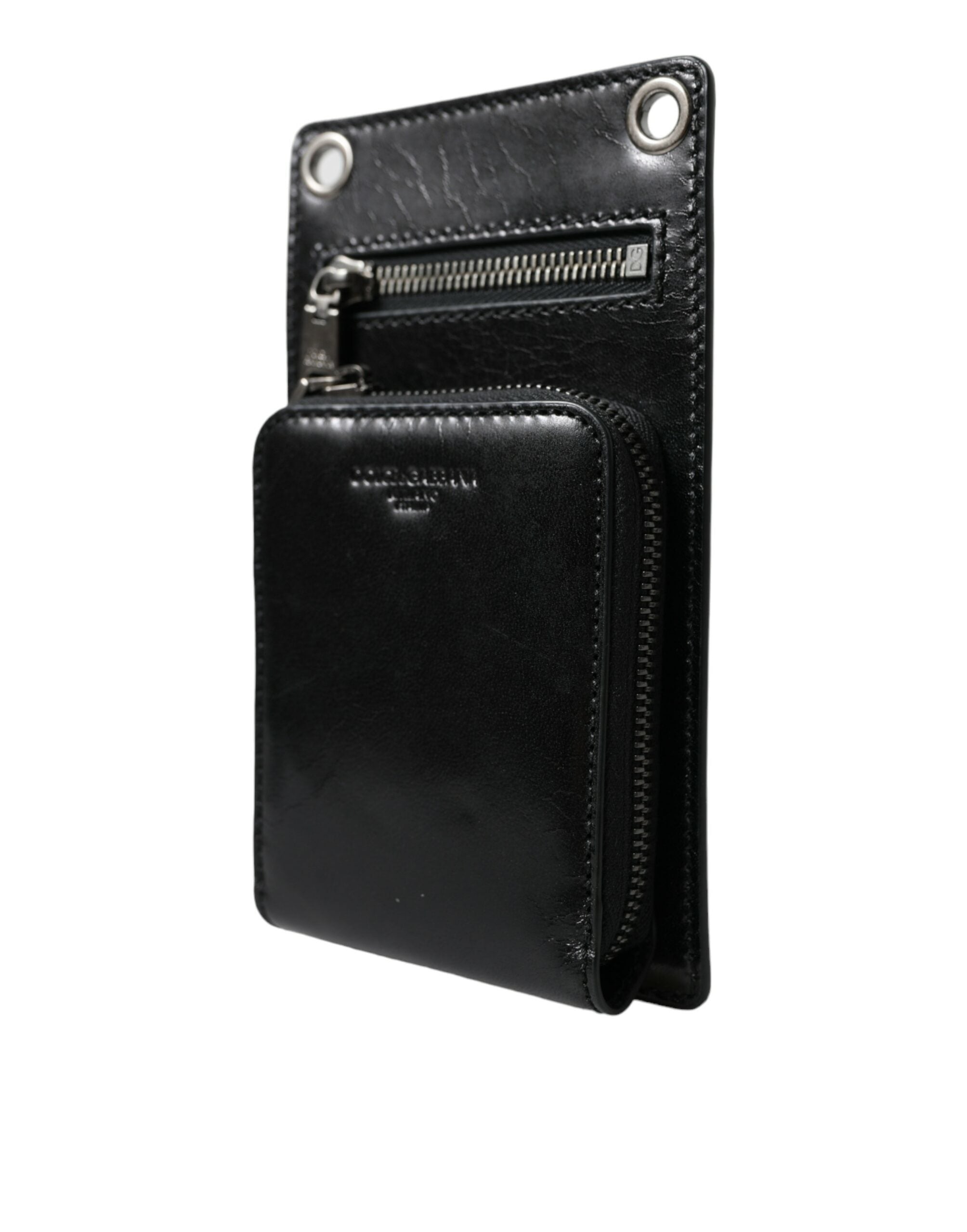 Dolce & Gabbana Wallet Black Horse Leather Zipper Logo Crossbody Phone Slot-1