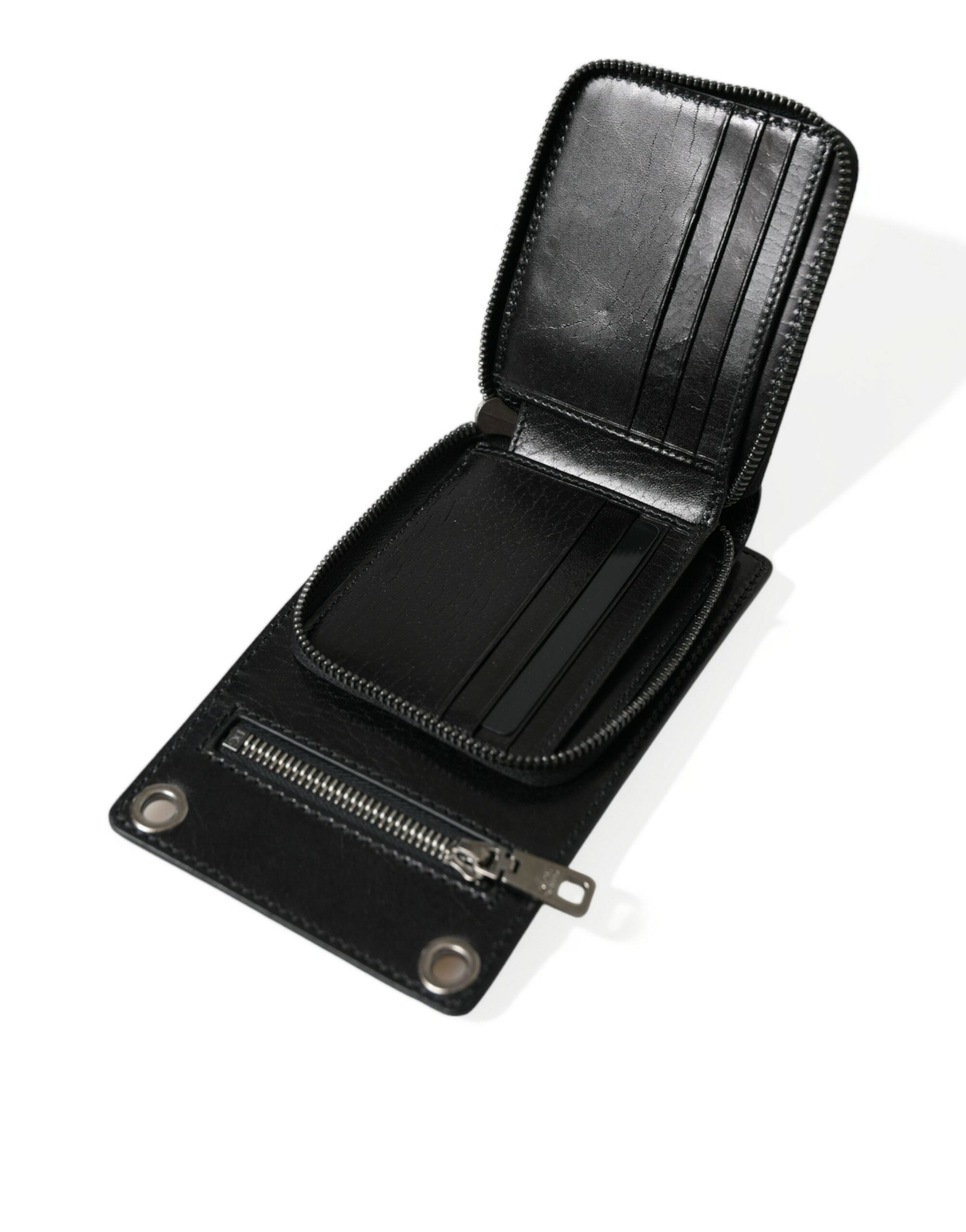 Dolce & Gabbana Wallet Black Horse Leather Zipper Logo Crossbody Phone Slot-4