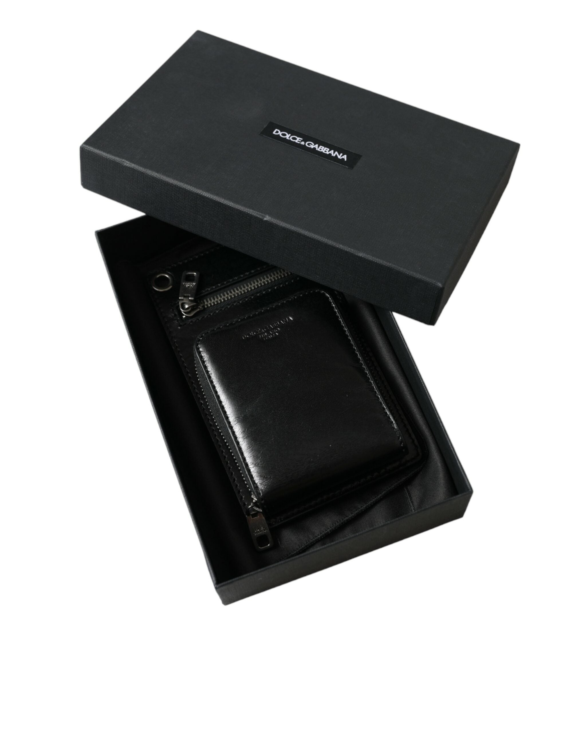 Dolce & Gabbana Wallet Black Horse Leather Zipper Logo Crossbody Phone Slot-5