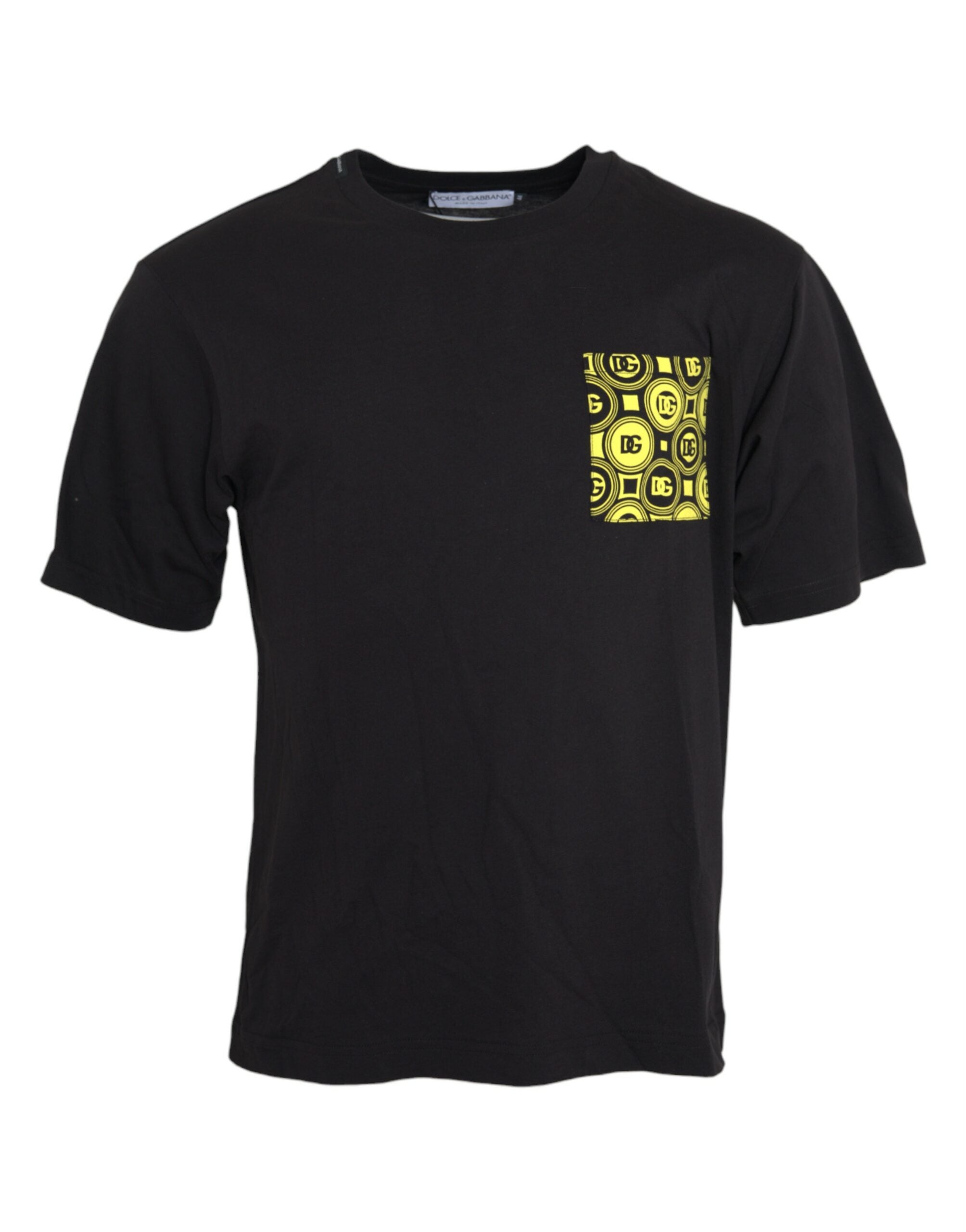 Dolce & Gabbana black cotton t-shirt with printed pocket and round neck-1