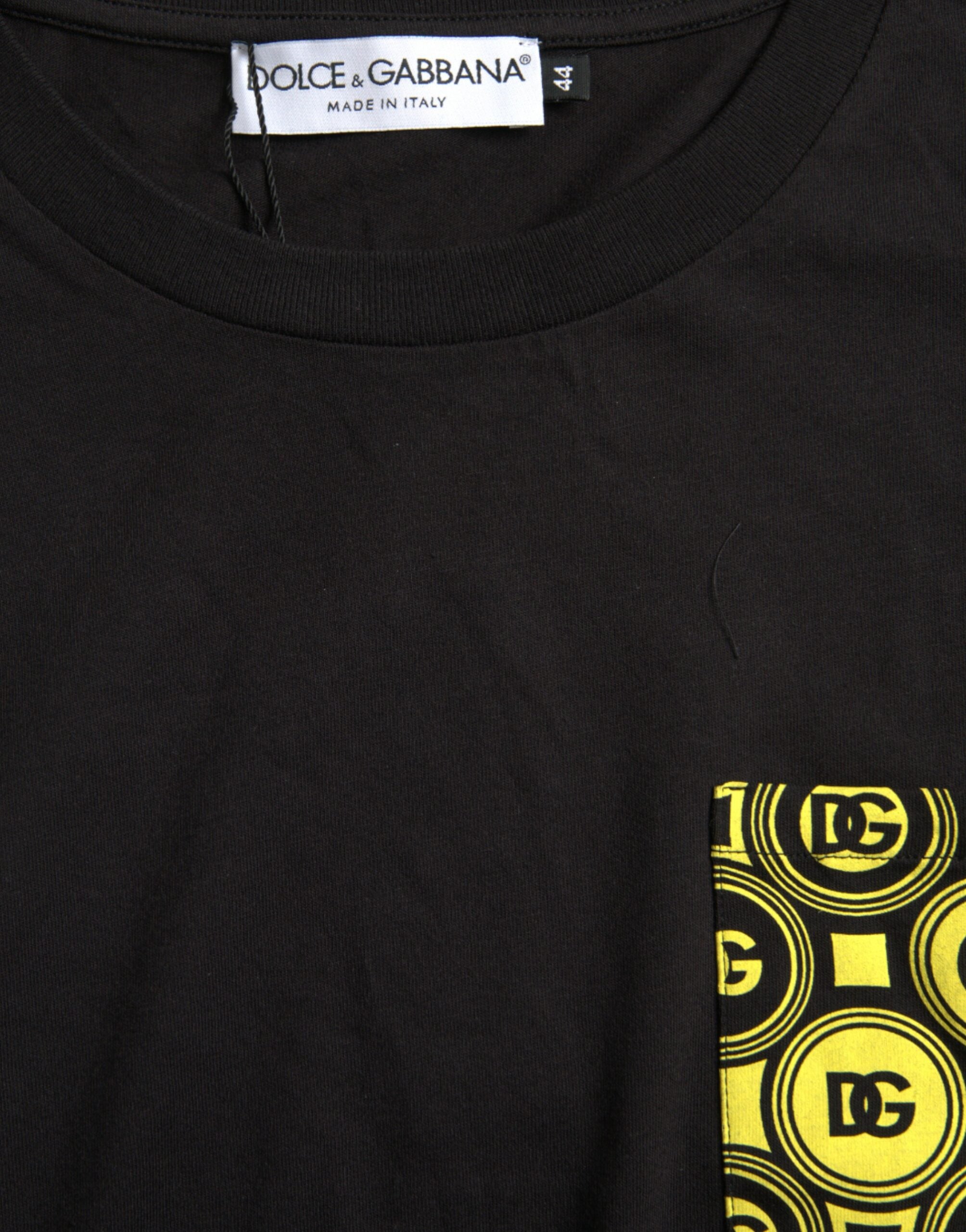 Dolce & Gabbana black cotton t-shirt with printed pocket and round neck-3