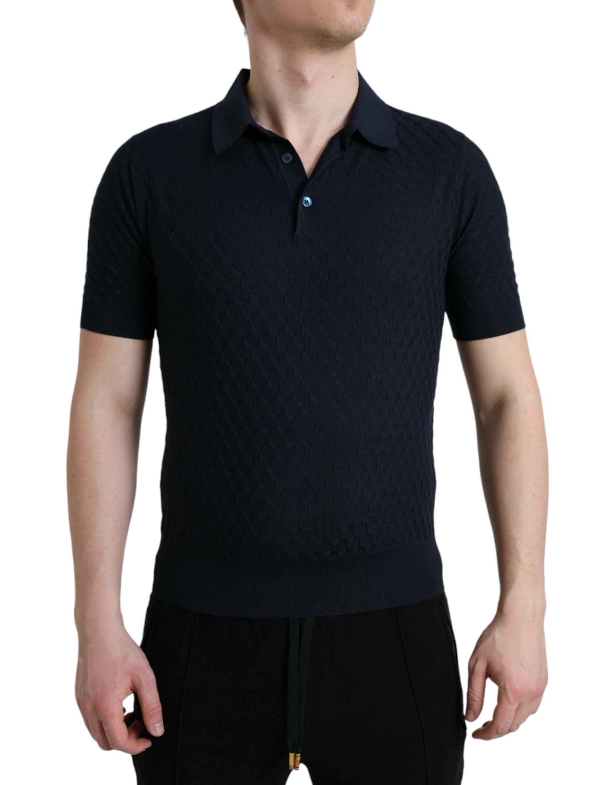 Polo azul oscuro con cuello y manga corta de Dolce & Gabbana