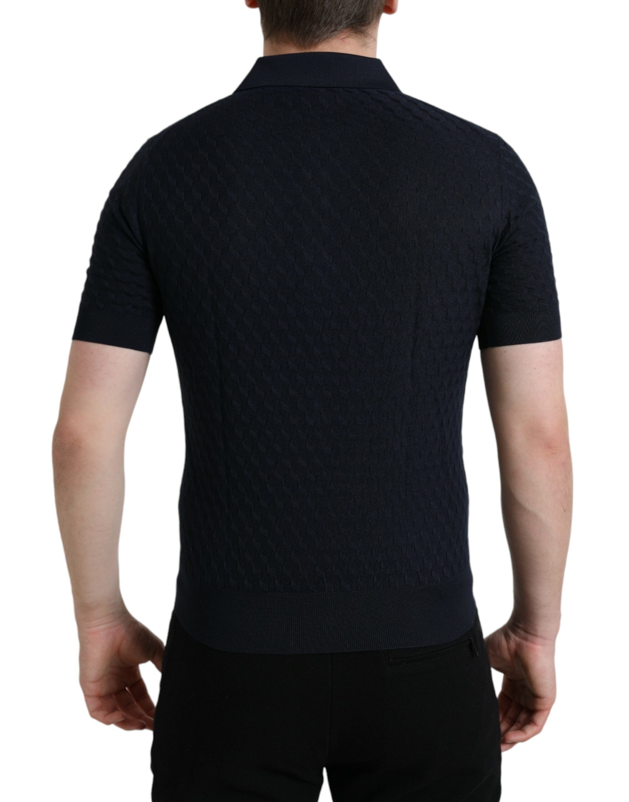 Polo azul oscuro con cuello y manga corta de Dolce & Gabbana-2