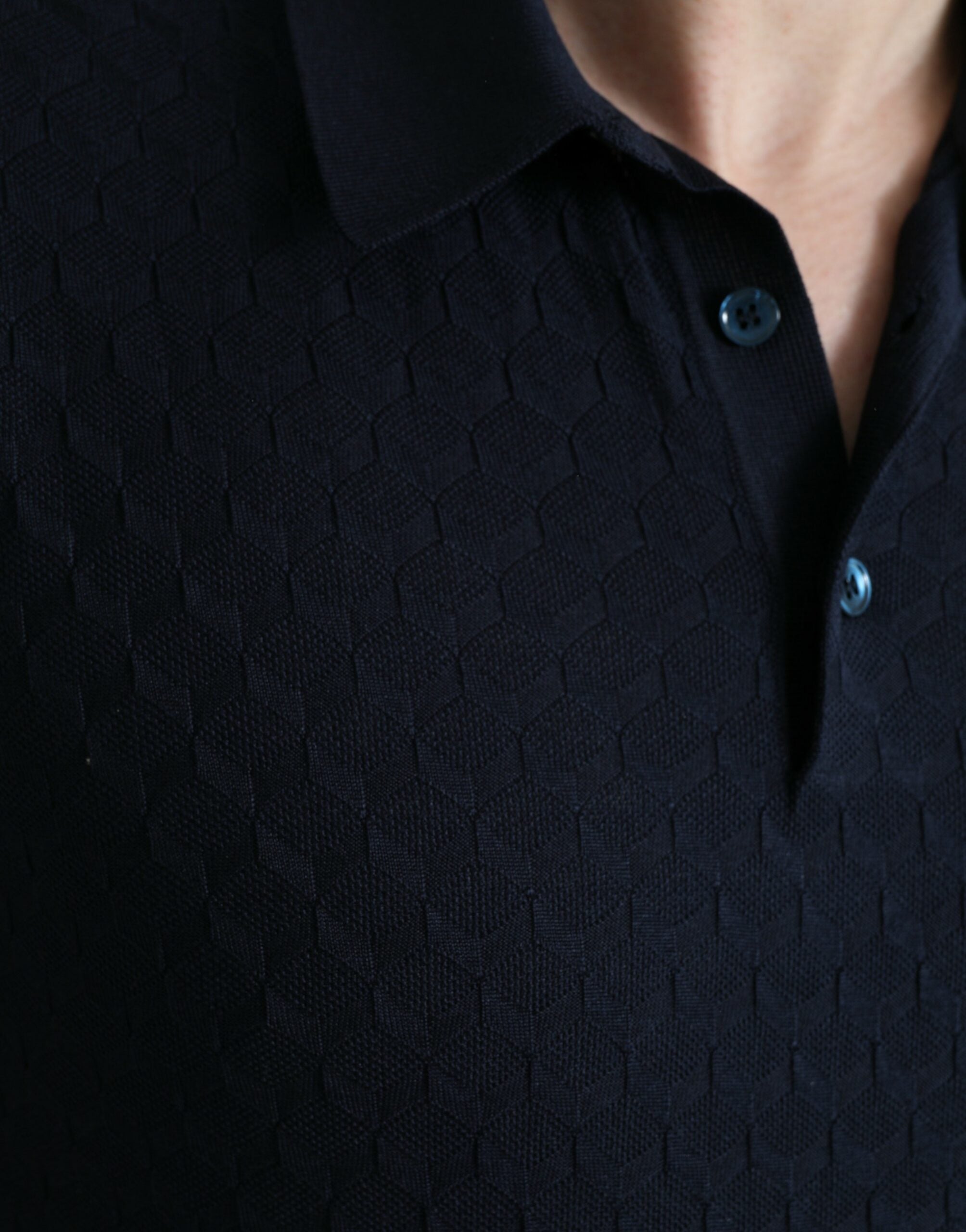 Polo azul oscuro con cuello y manga corta de Dolce & Gabbana-4