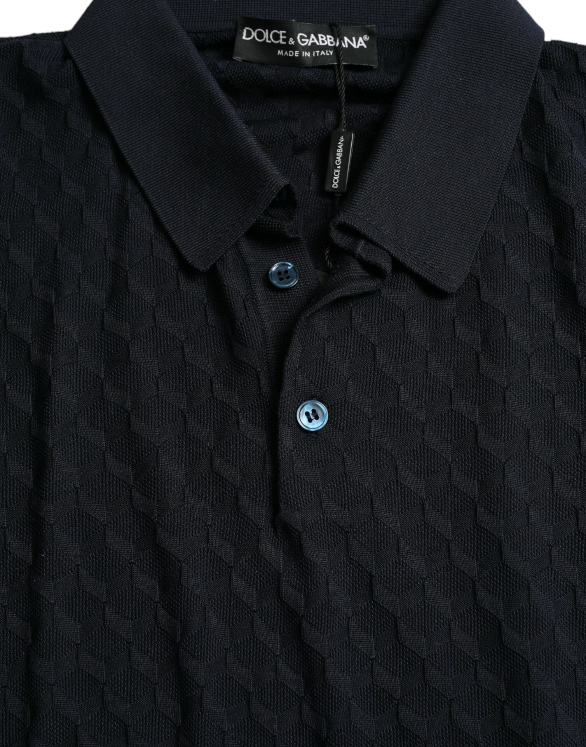 Polo azul oscuro con cuello y manga corta de Dolce & Gabbana-5