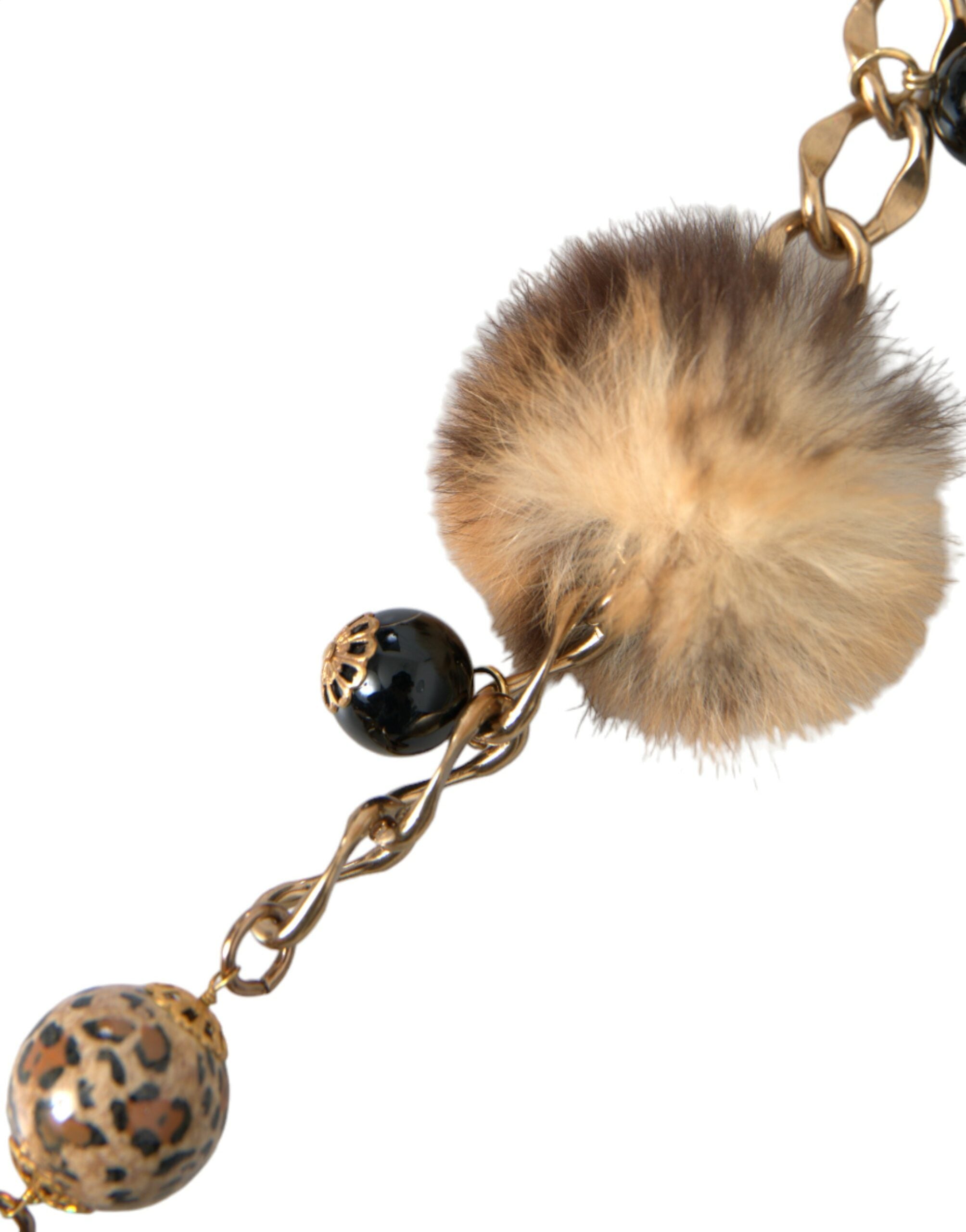 Dolce & Gabbana Gold Messing Leopard Pelz Perle Collier Kette Gürtel-2