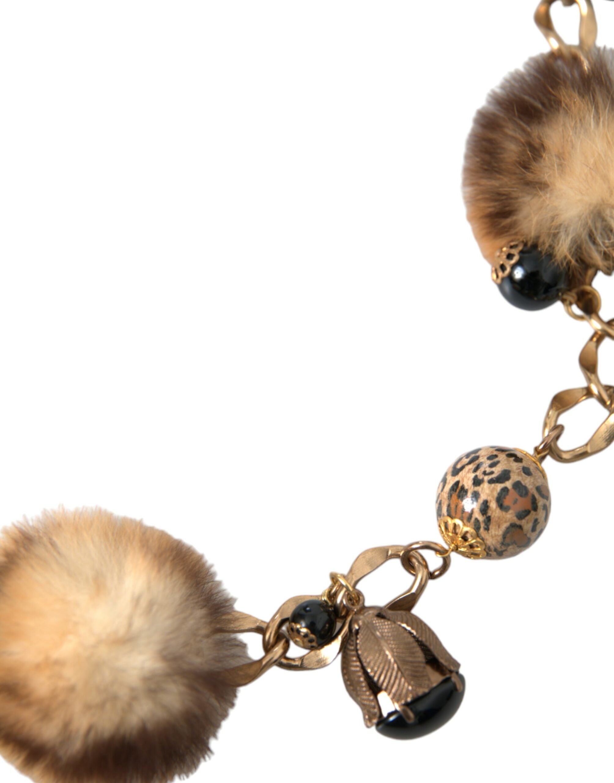 Dolce & Gabbana Gold Messing Leopard Pelz Perle Collier Kette Gürtel-3