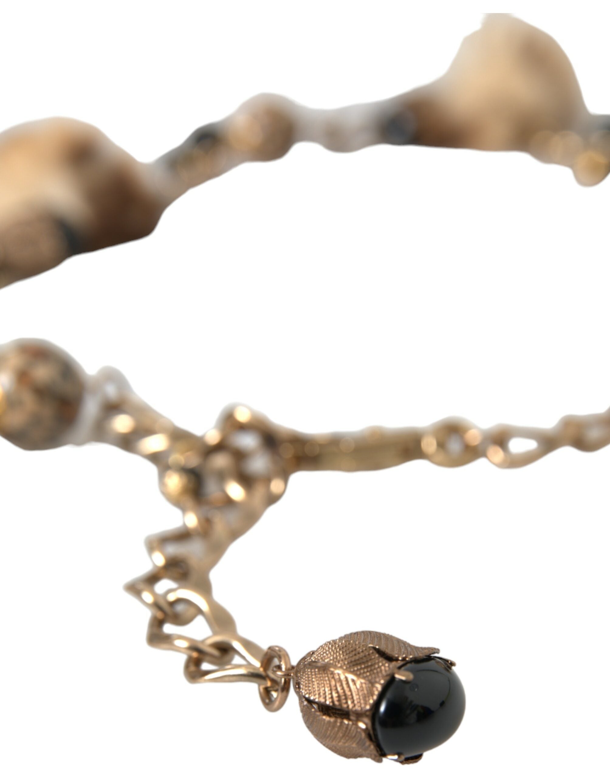 Dolce & Gabbana Gold Messing Leopard Pelz Perle Collier Kette Gürtel-7