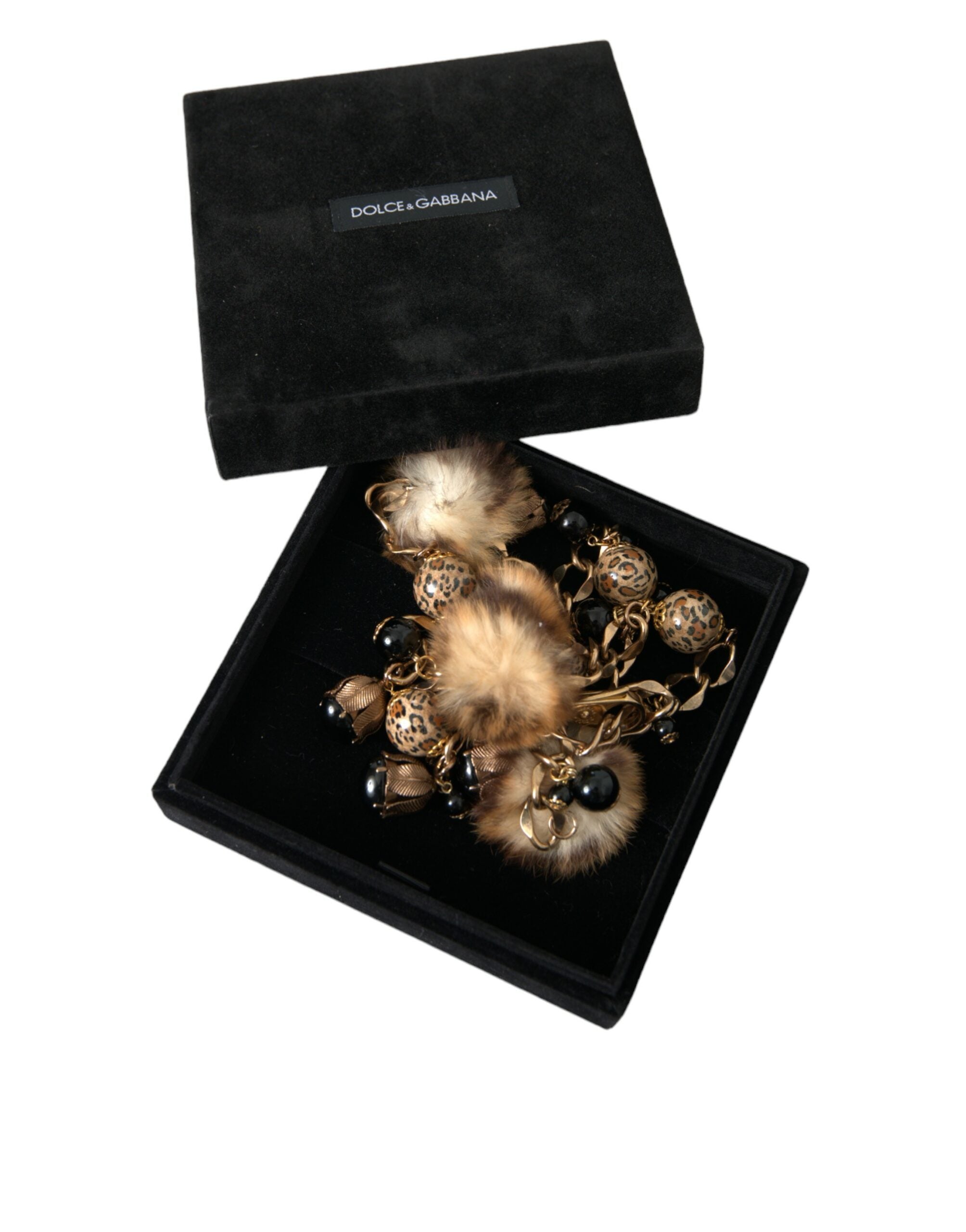 Dolce & Gabbana Gold Messing Leopard Pelz Perle Collier Kette Gürtel-8