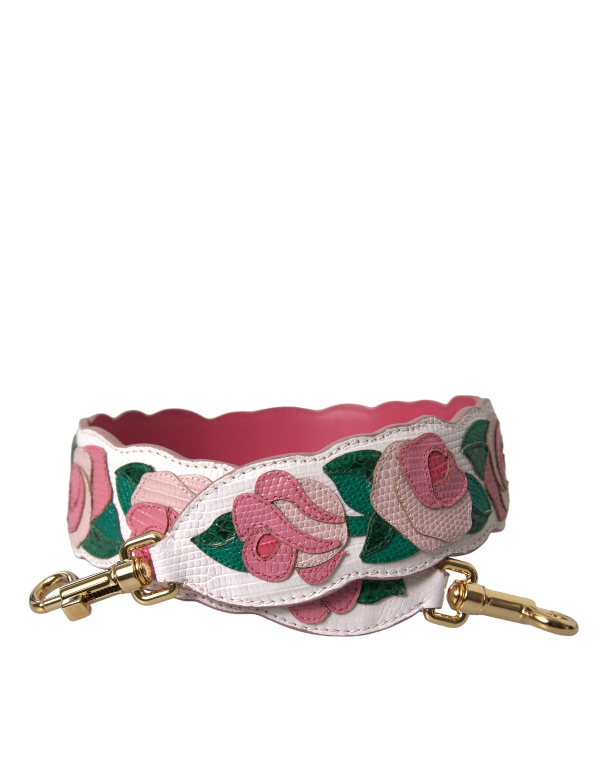 Dolce & Gabbana Weißes geblümtes Leder Accessoire Schulterriemen-1