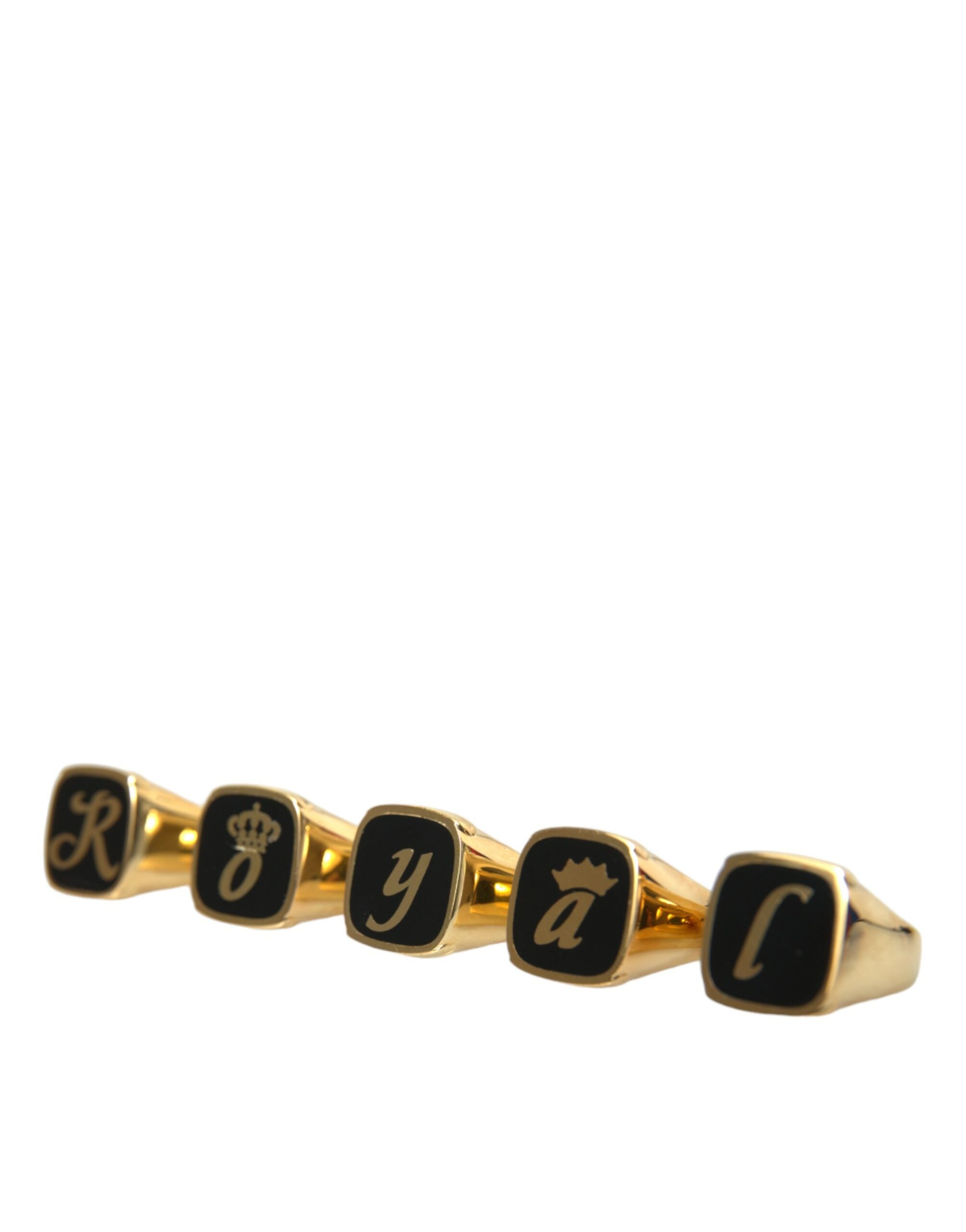 Dolce & Gabbana Gold Brass Royal Enamel Set of 5 Rings