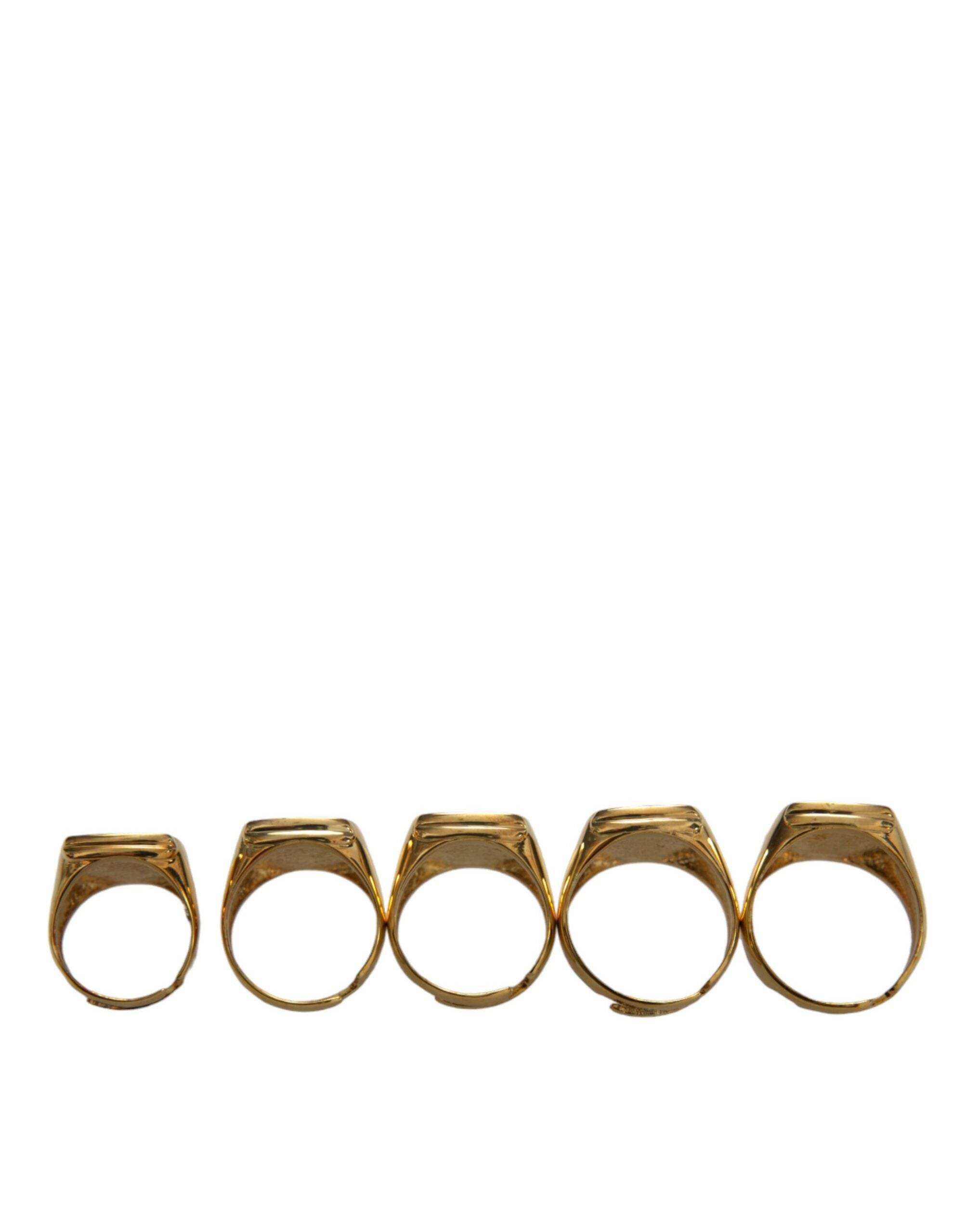 Dolce & Gabbana Gold Brass Royal Enamel Set of 5 Rings-3