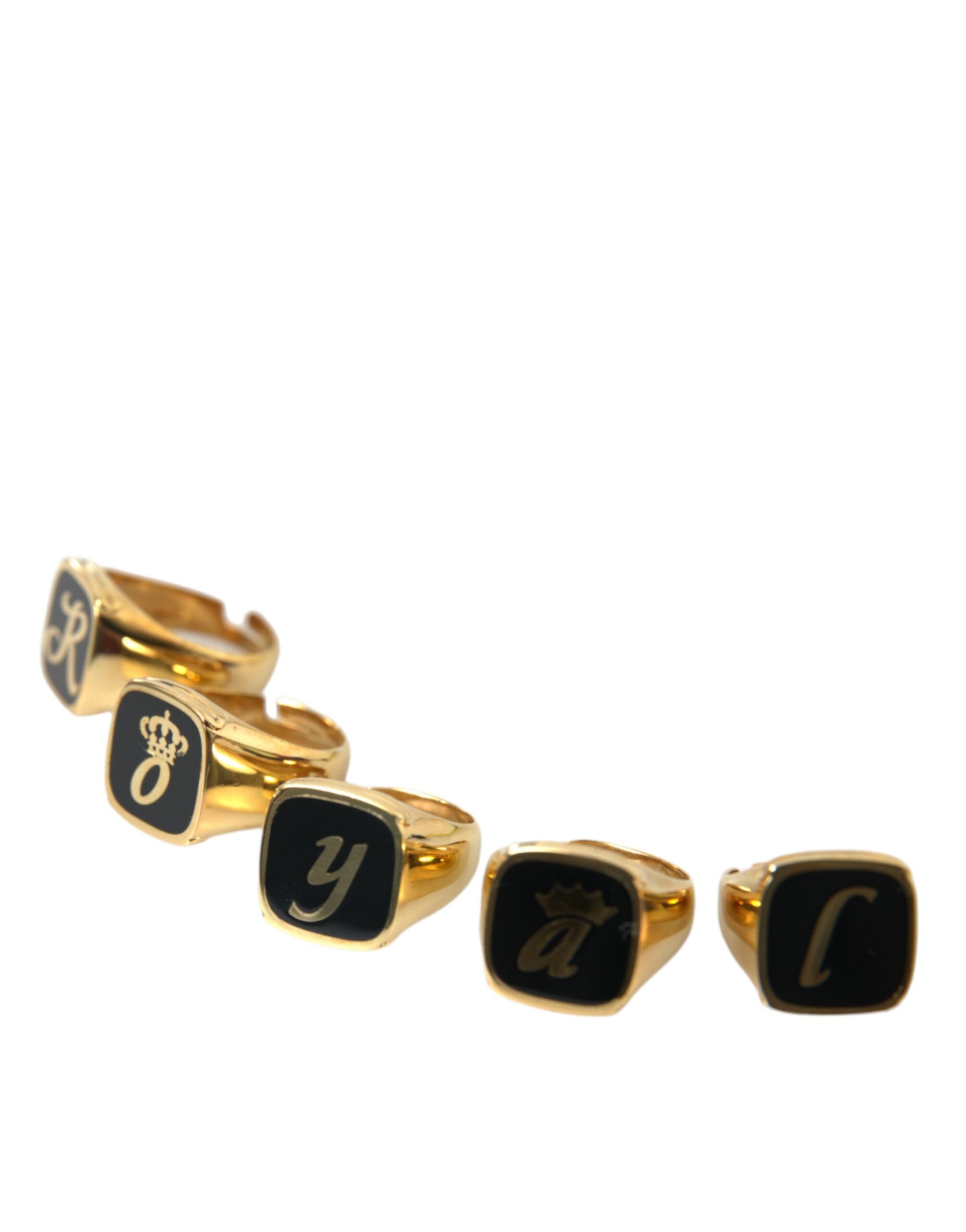 Dolce & Gabbana Gold Brass Royal Enamel Set of 5 Rings-4