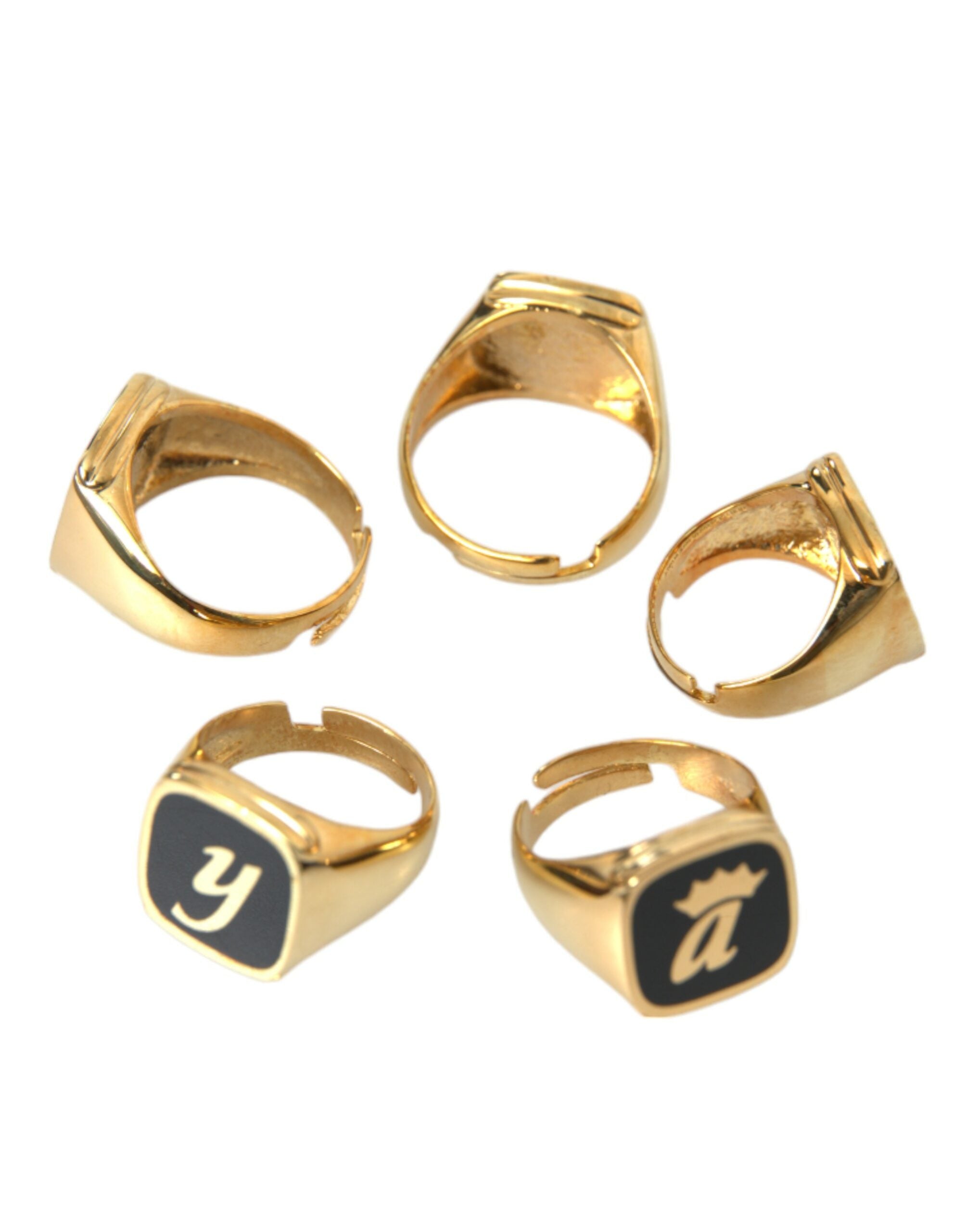 Dolce & Gabbana Gold Brass Royal Enamel Set of 5 Rings-5