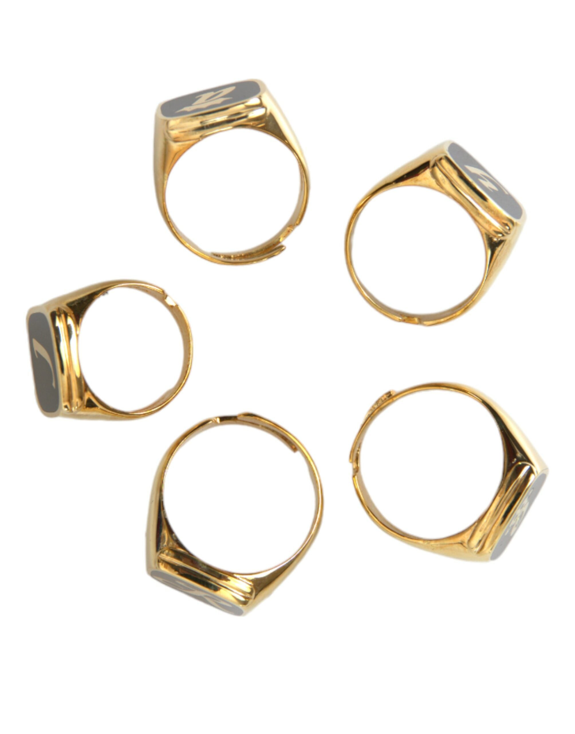 Dolce & Gabbana Gold Brass Royal Enamel Set of 5 Rings-6