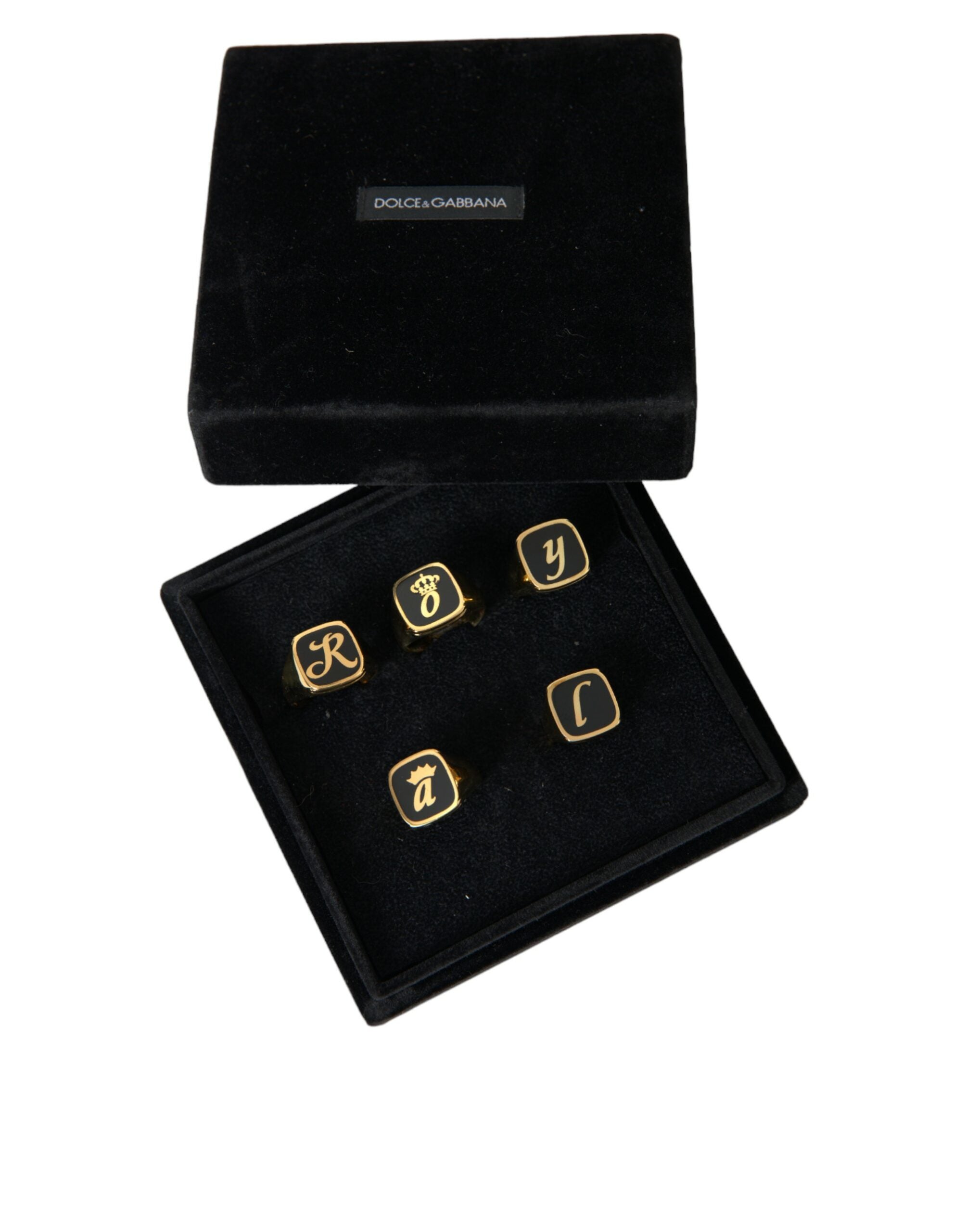 Dolce & Gabbana Gold Brass Royal Enamel Set of 5 Rings-7