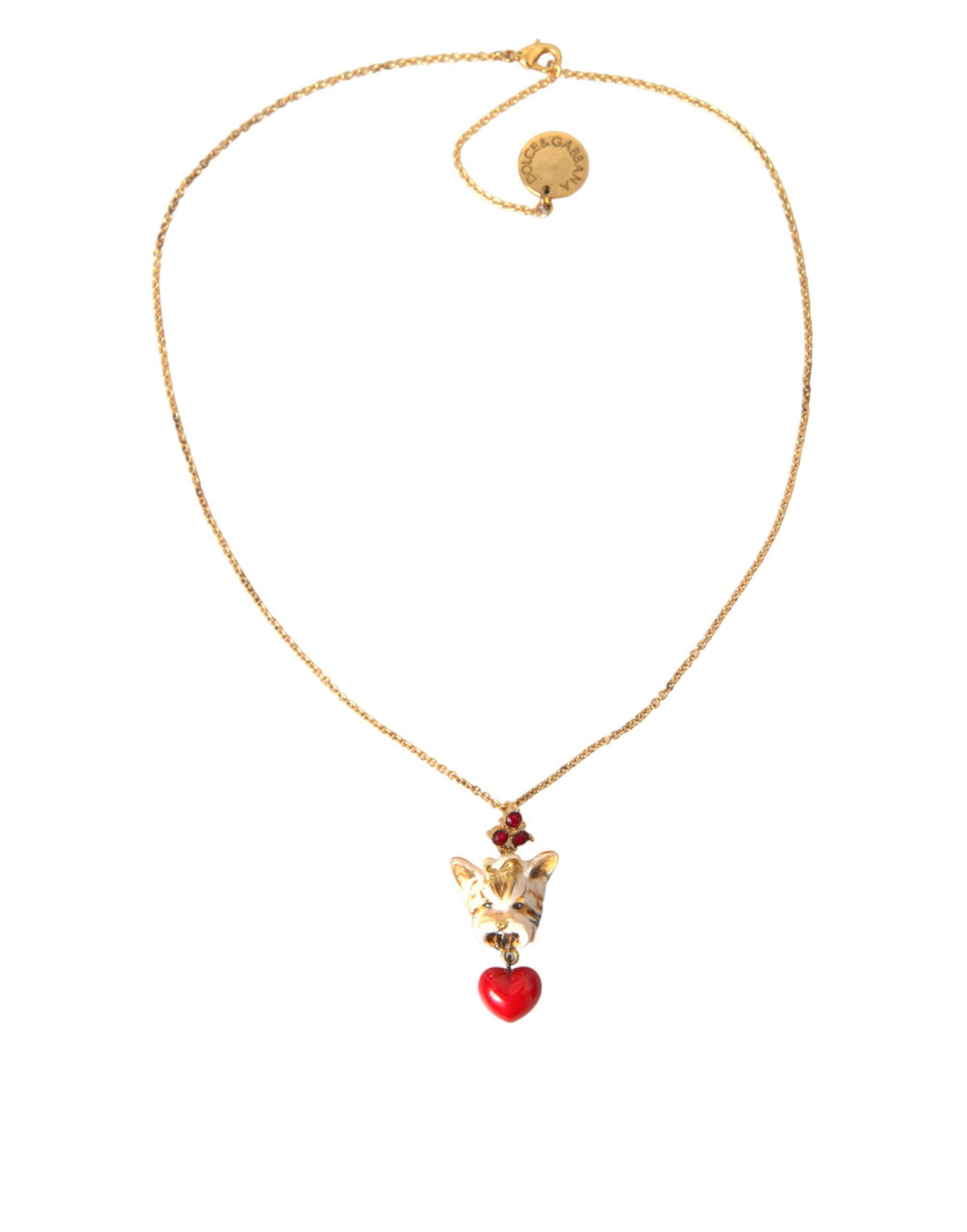 Dolce & Gabbana Gold Brass Chain Dog Heart Pendant Charm Necklace-1