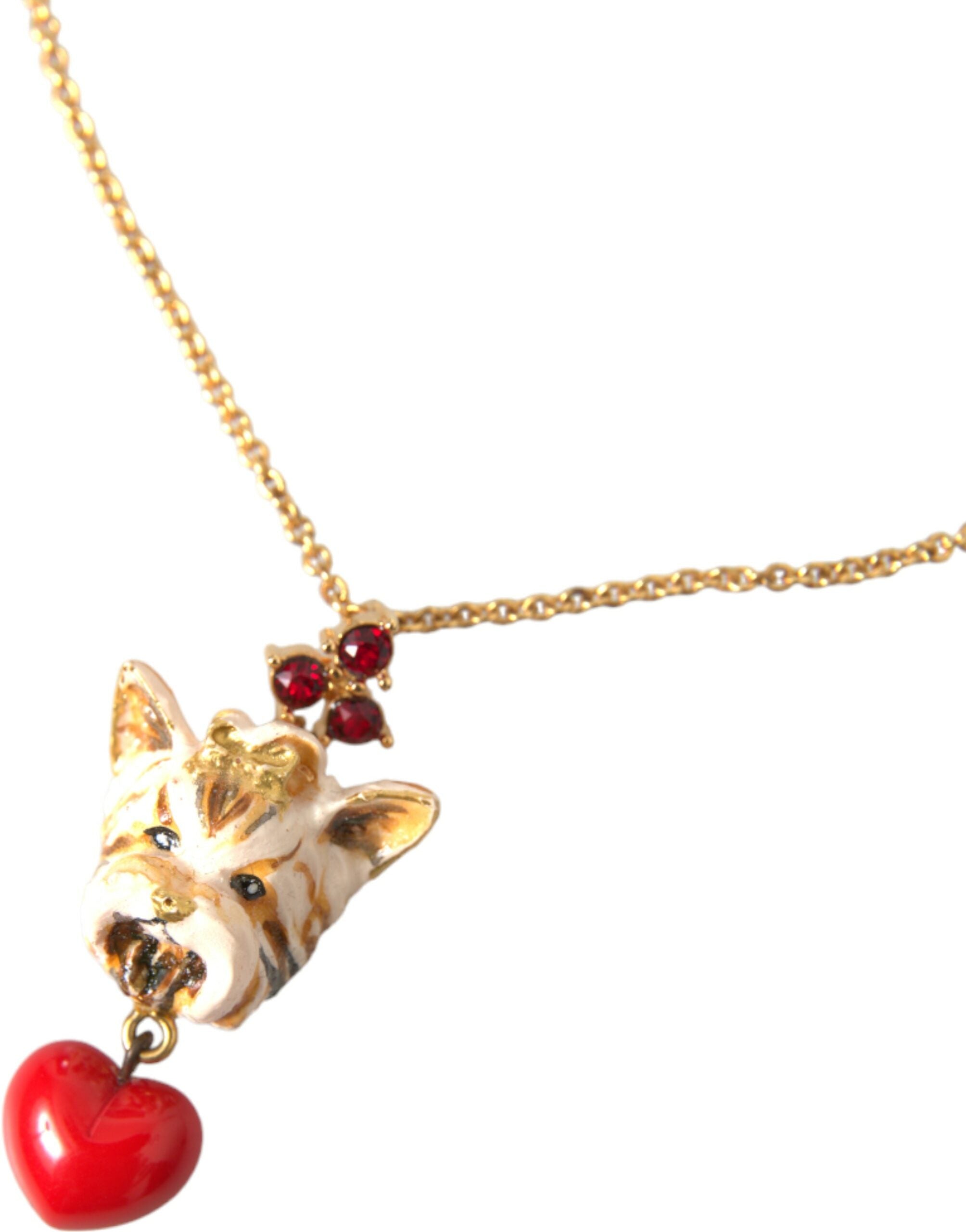 Dolce & Gabbana Gold Brass Chain Dog Heart Pendant Charm Necklace-2