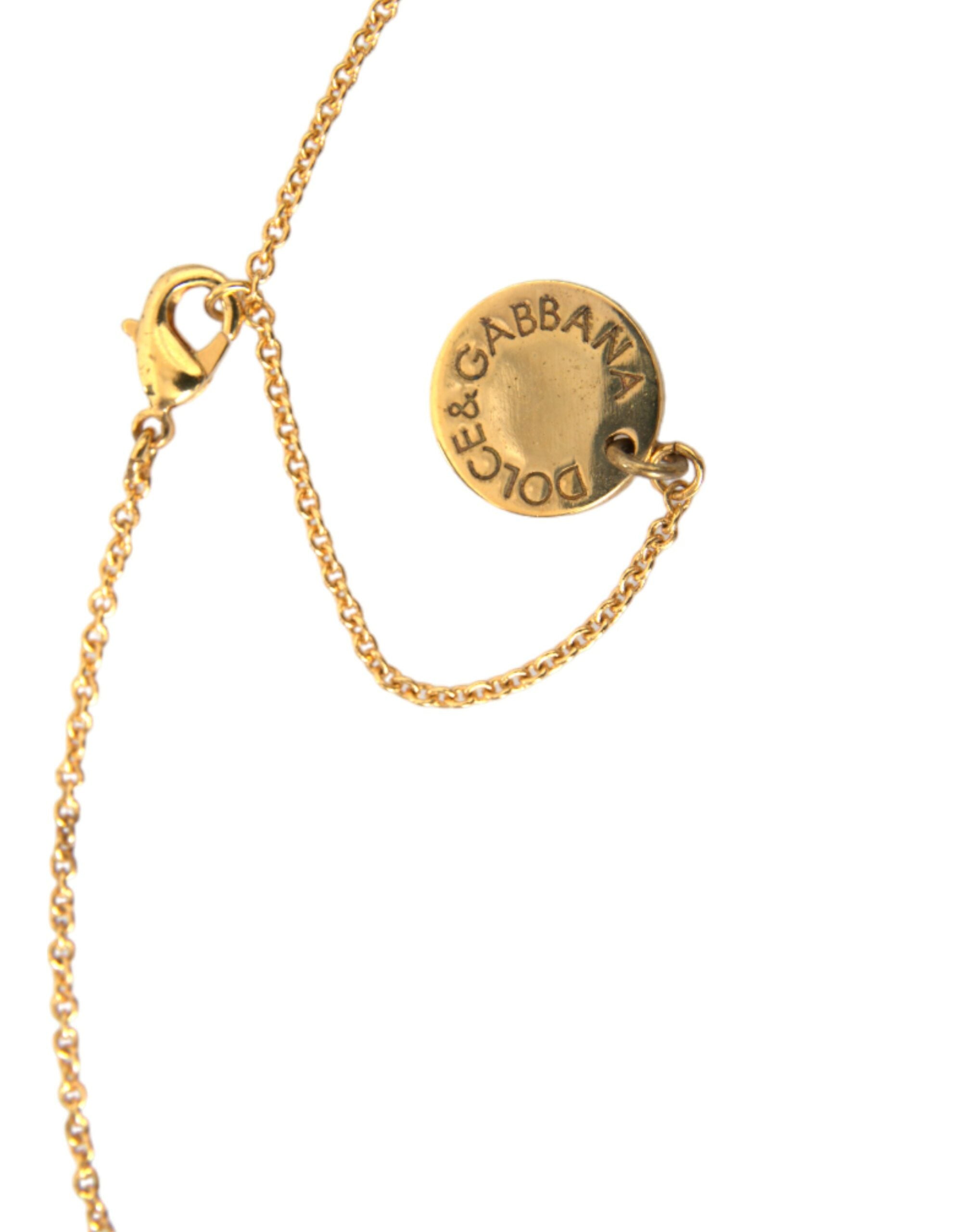 Dolce & Gabbana Gold Brass Chain Dog Heart Pendant Charm Necklace-3