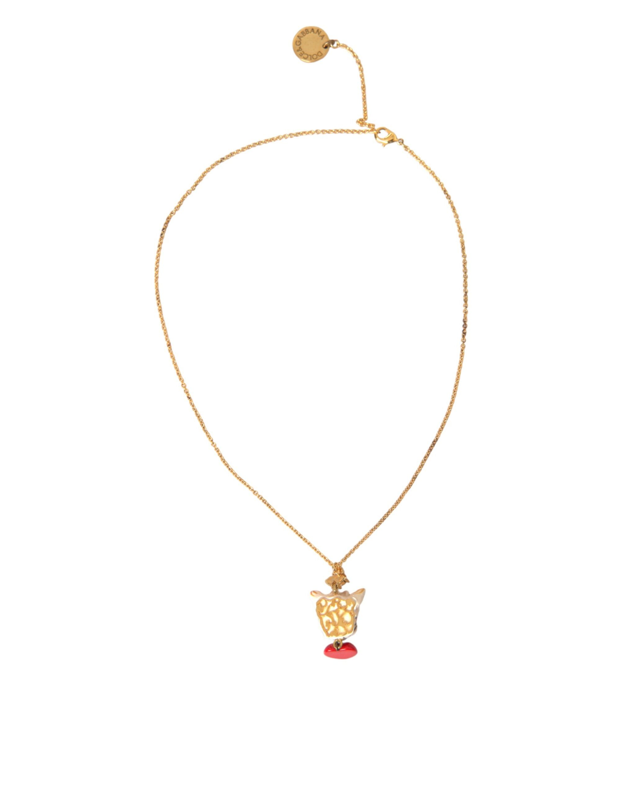 Dolce & Gabbana Gold Brass Chain Dog Heart Pendant Charm Necklace-4