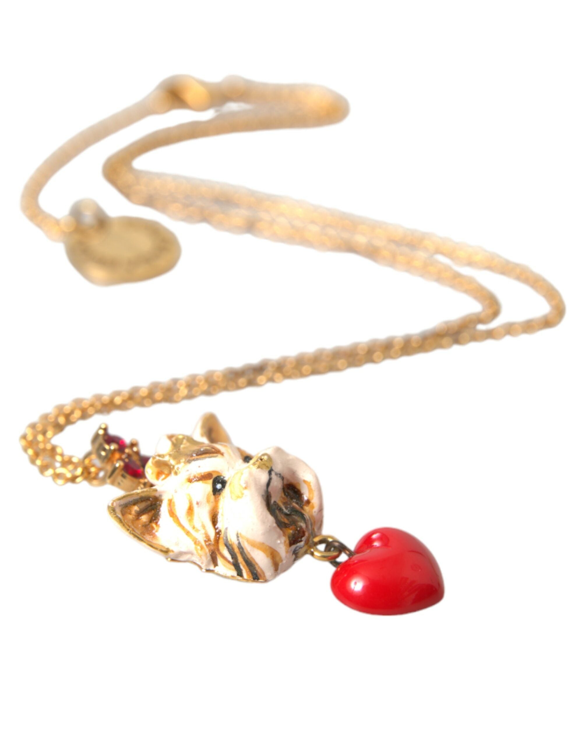 Dolce & Gabbana Gold Brass Chain Dog Heart Pendant Charm Necklace-5