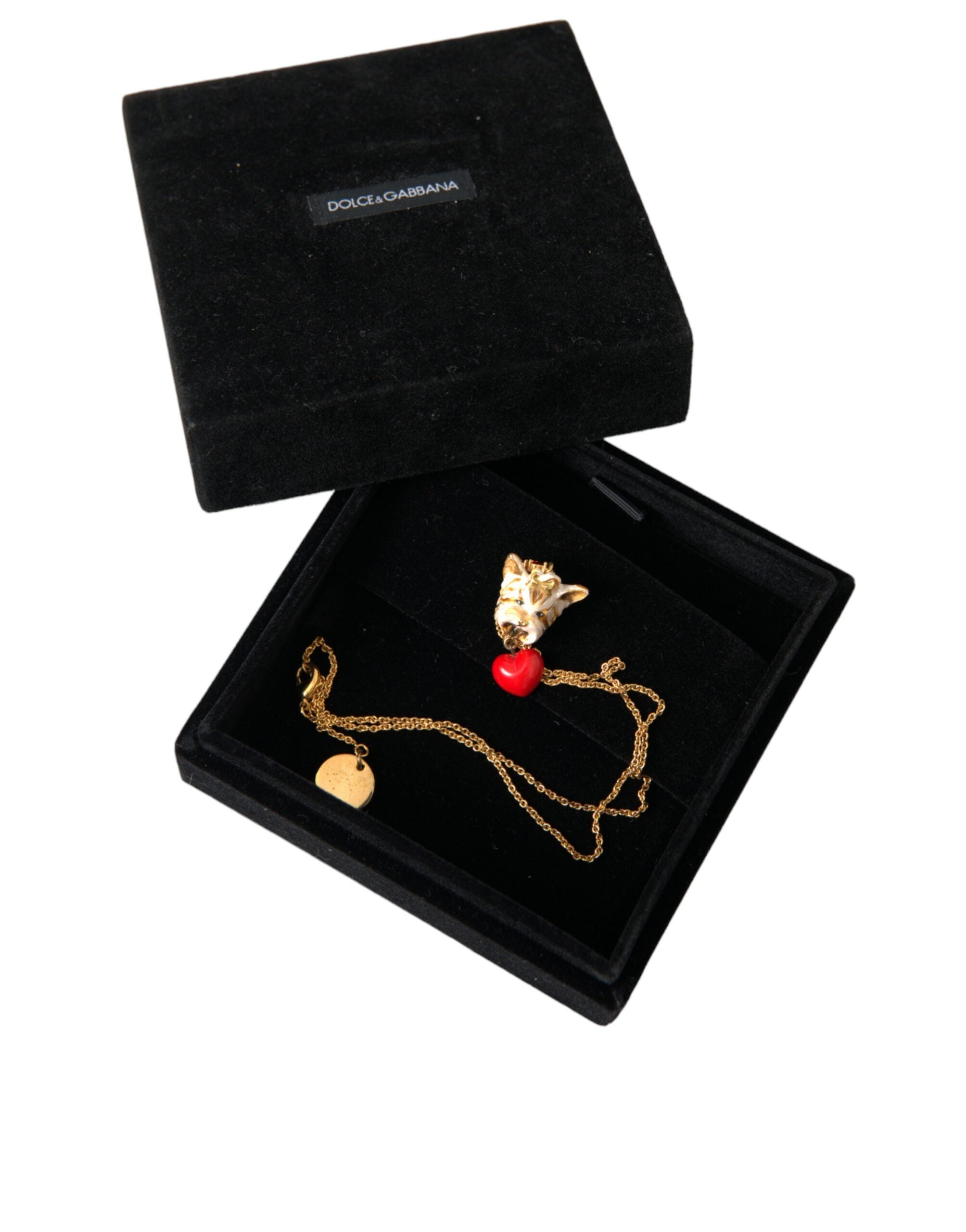 Dolce & Gabbana Gold Brass Chain Dog Heart Pendant Charm Necklace-6