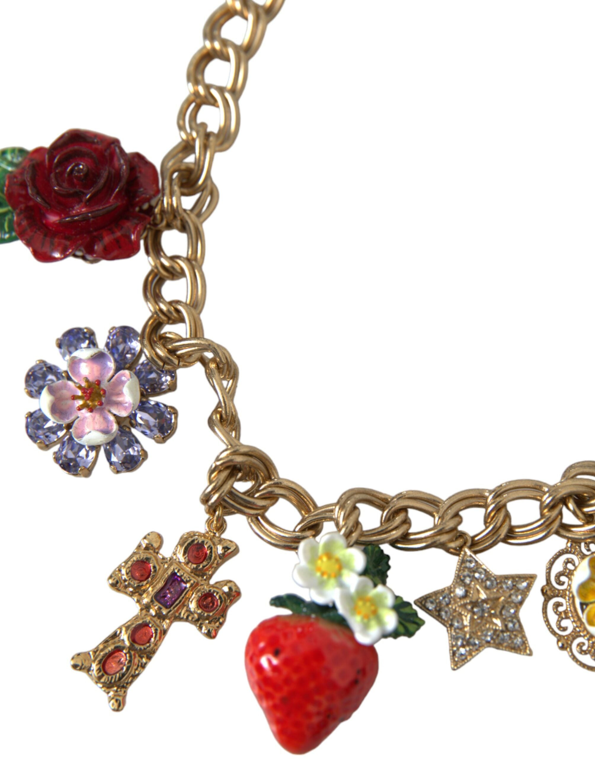 Dolce & Gabbana Gold Chain Rose Cross Strawberry Star Pendant Necklace-2