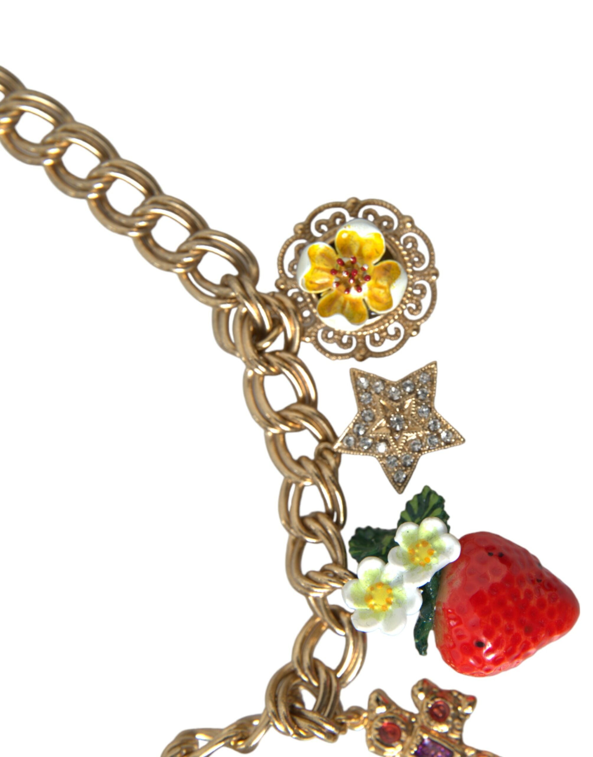 Dolce & Gabbana Gold Chain Rose Cross Strawberry Star Pendant Necklace-4
