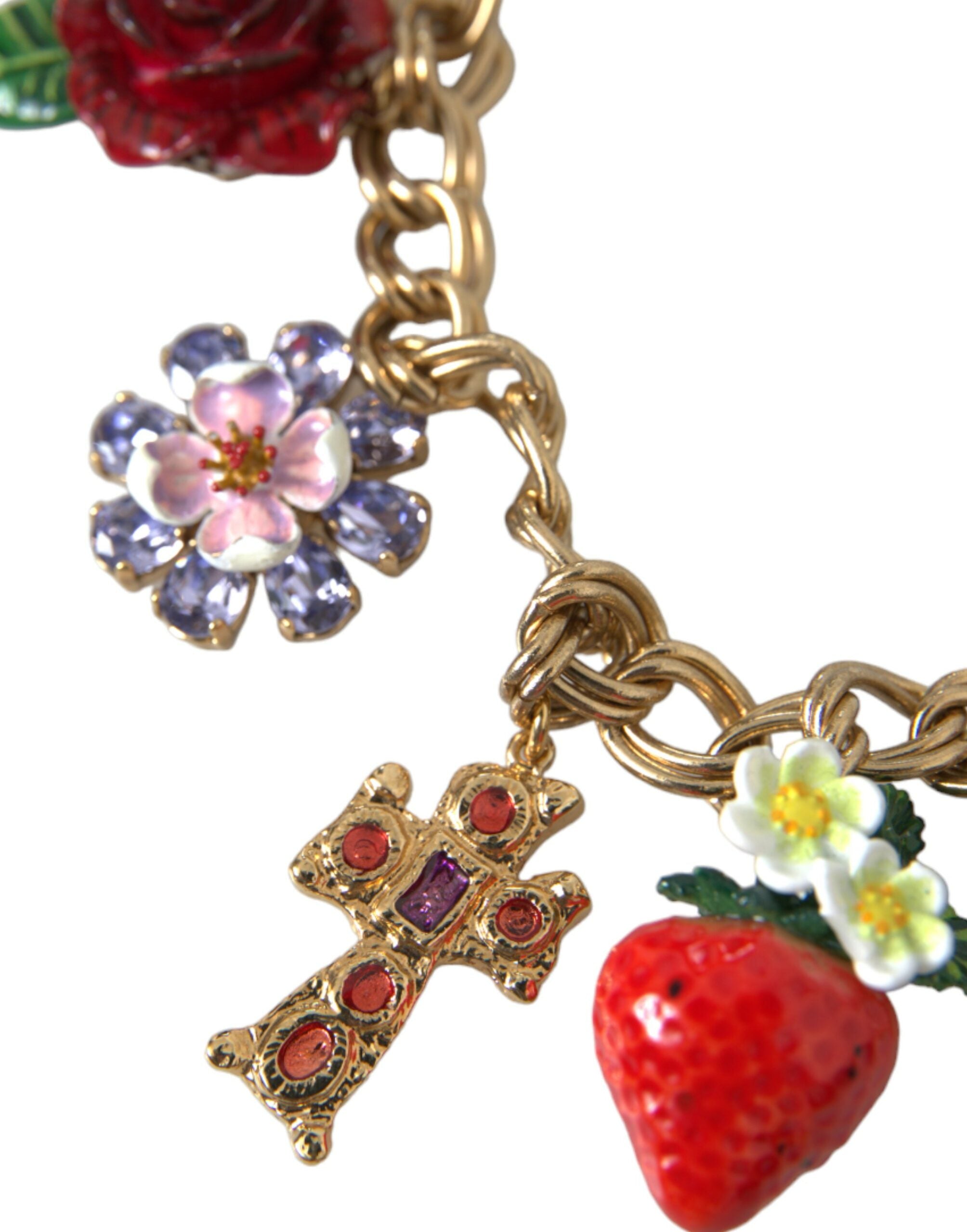 Dolce & Gabbana Gold Chain Rose Cross Strawberry Star Pendant Necklace-5