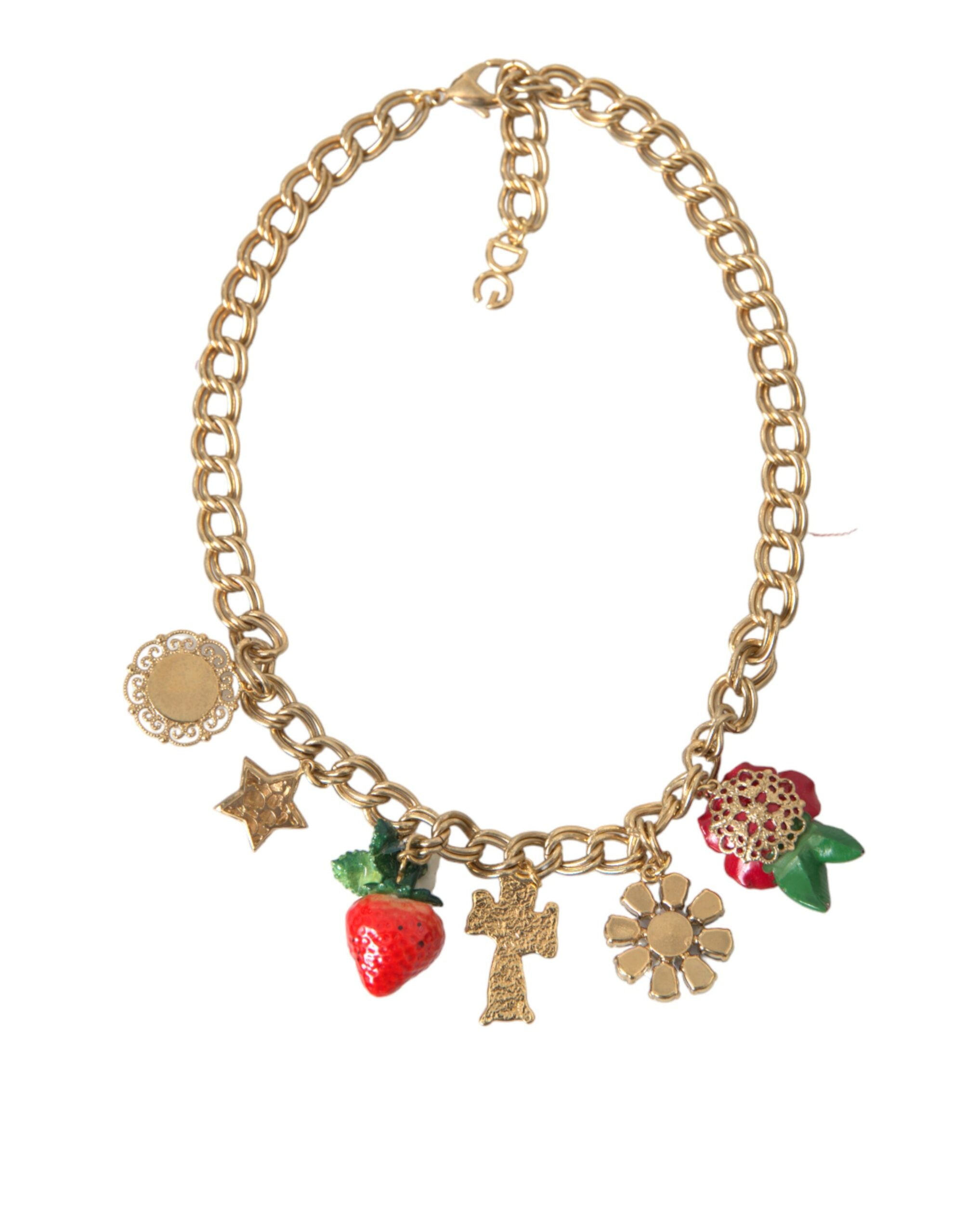 Dolce & Gabbana Gold Chain Rose Cross Strawberry Star Pendant Necklace-6