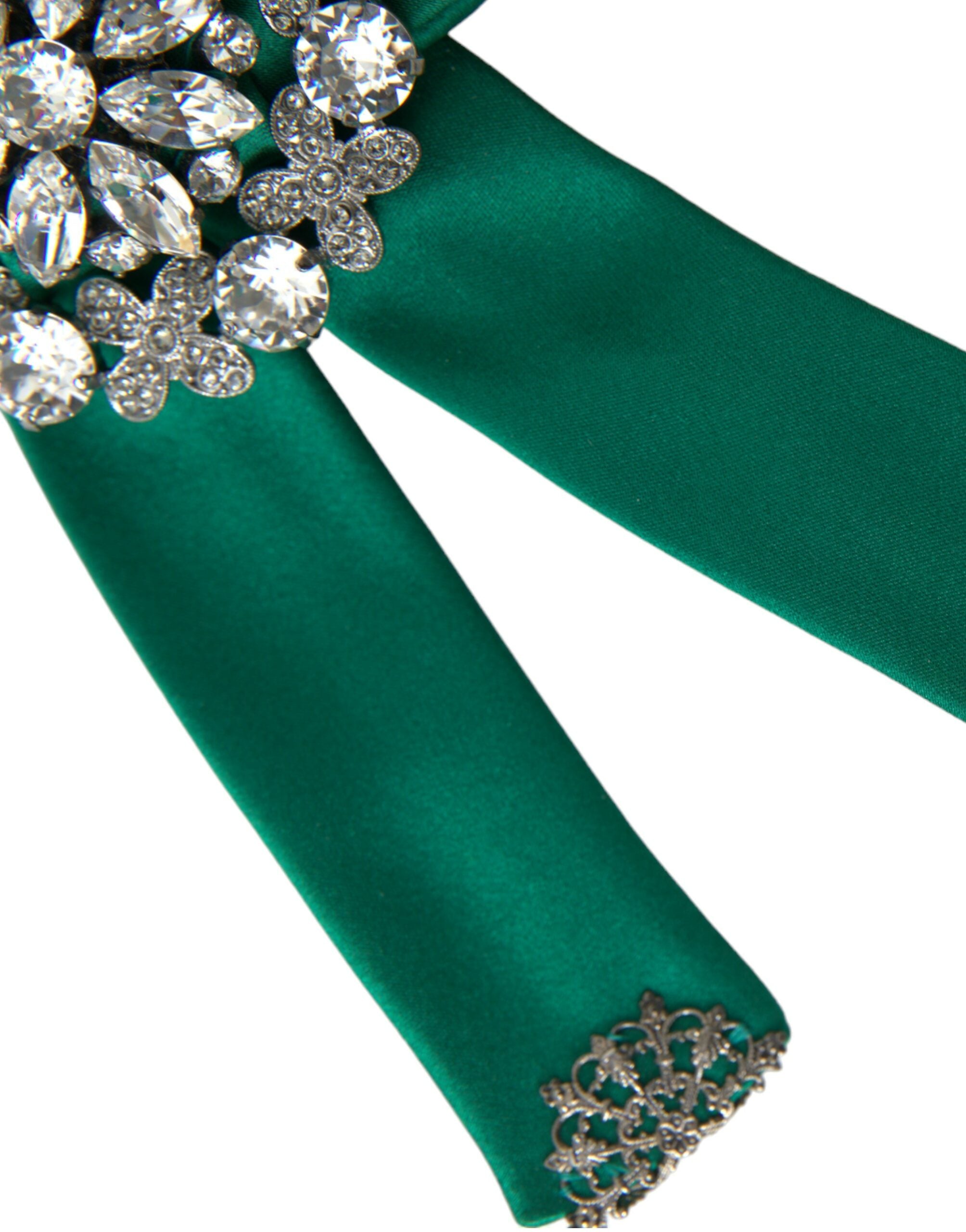 Dolce & Gabbana Grüner Satin Vogel Kristall Frauen Haarspange-3