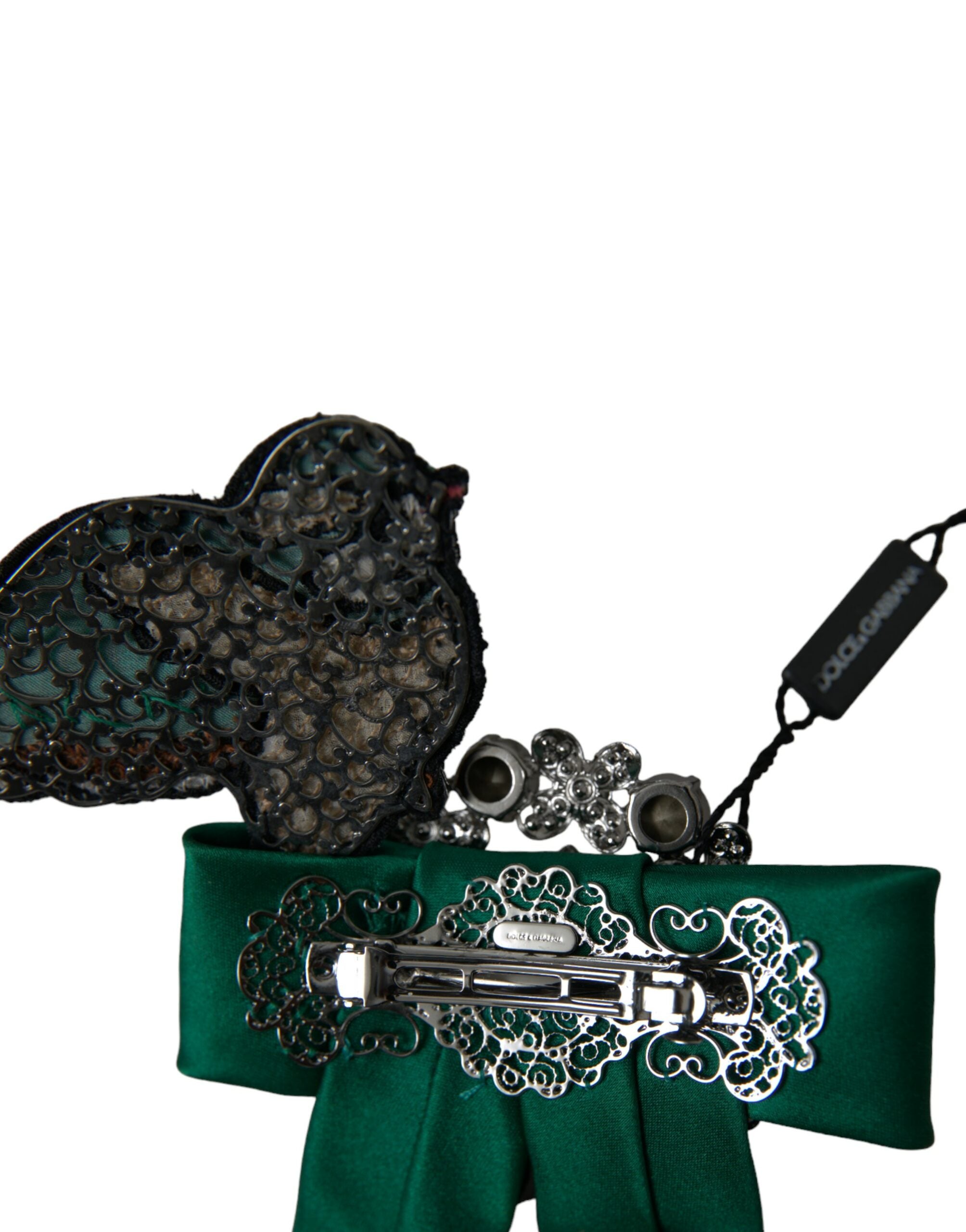 Dolce & Gabbana Grüner Satin Vogel Kristall Frauen Haarspange-5