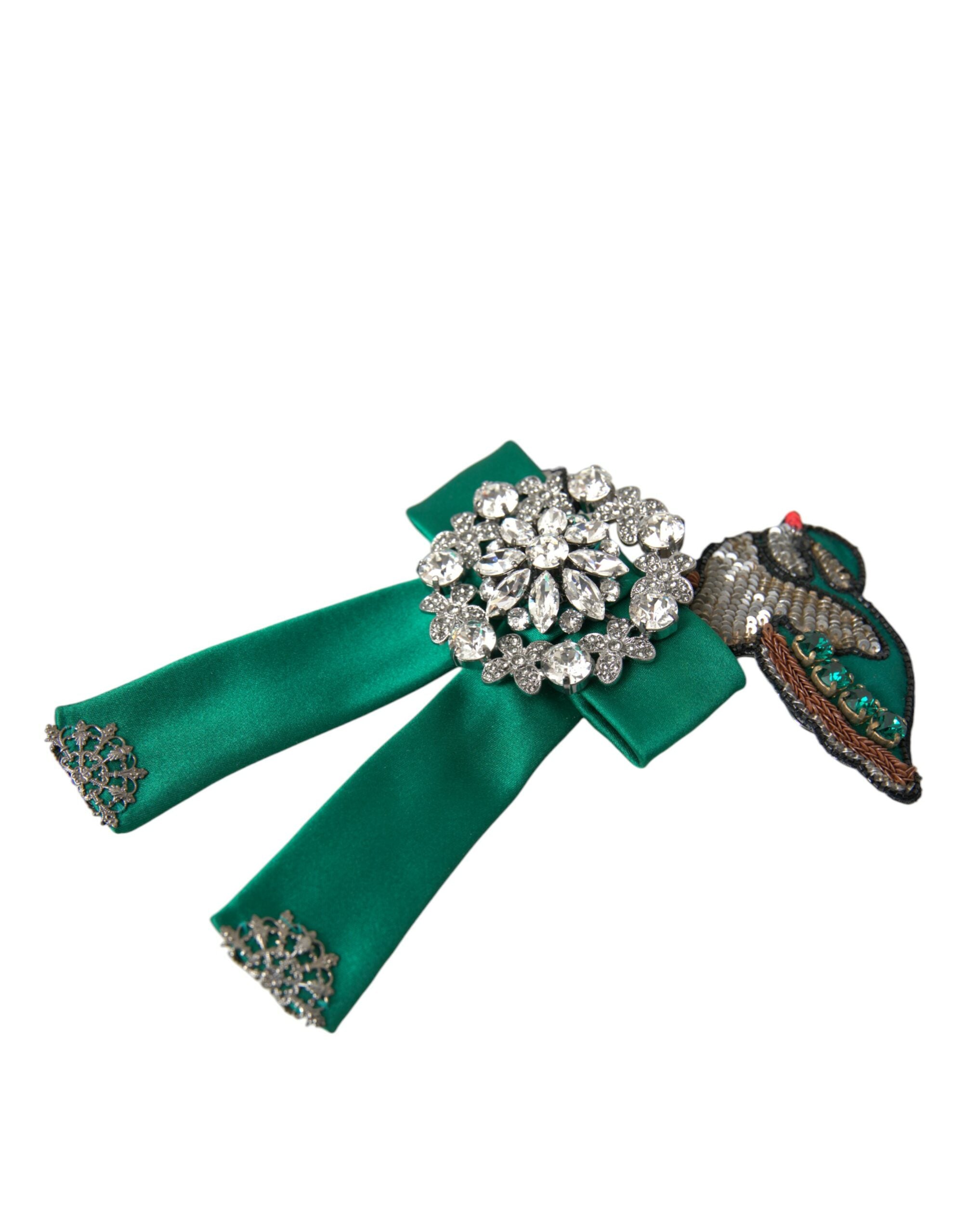 Dolce & Gabbana Grüner Satin Vogel Kristall Frauen Haarspange-6