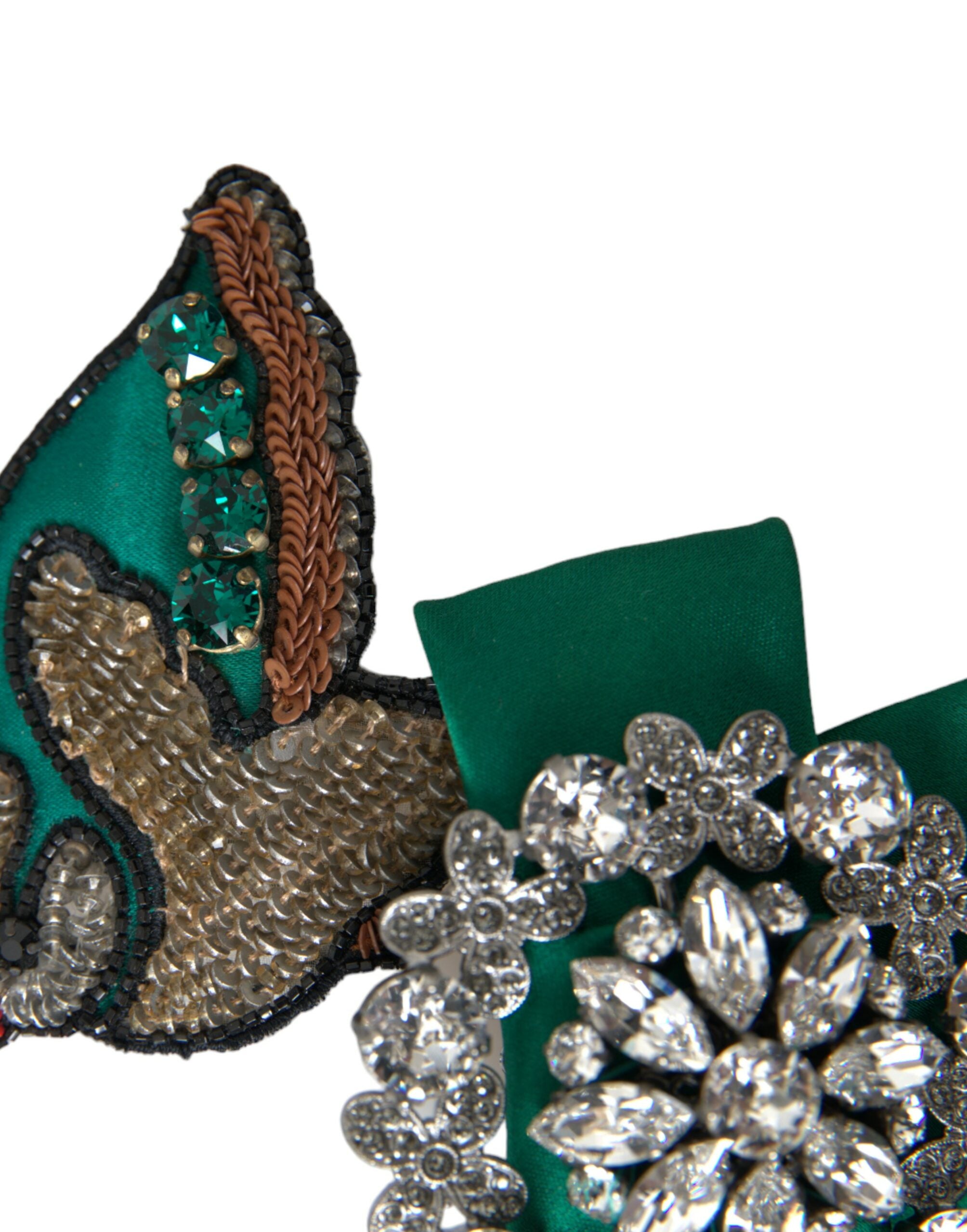 Dolce & Gabbana Grüner Satin Vogel Kristall Frauen Haarspange-7